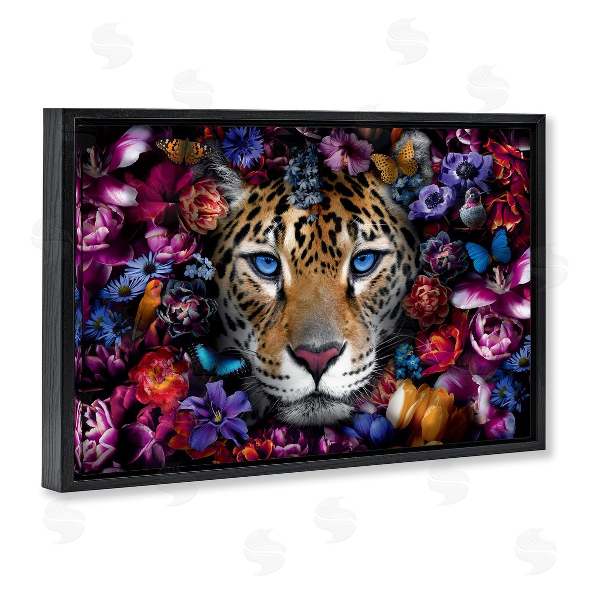 Reinders Piercing Leopard Gaze Black Floating Frame Canvas Wall Art Print