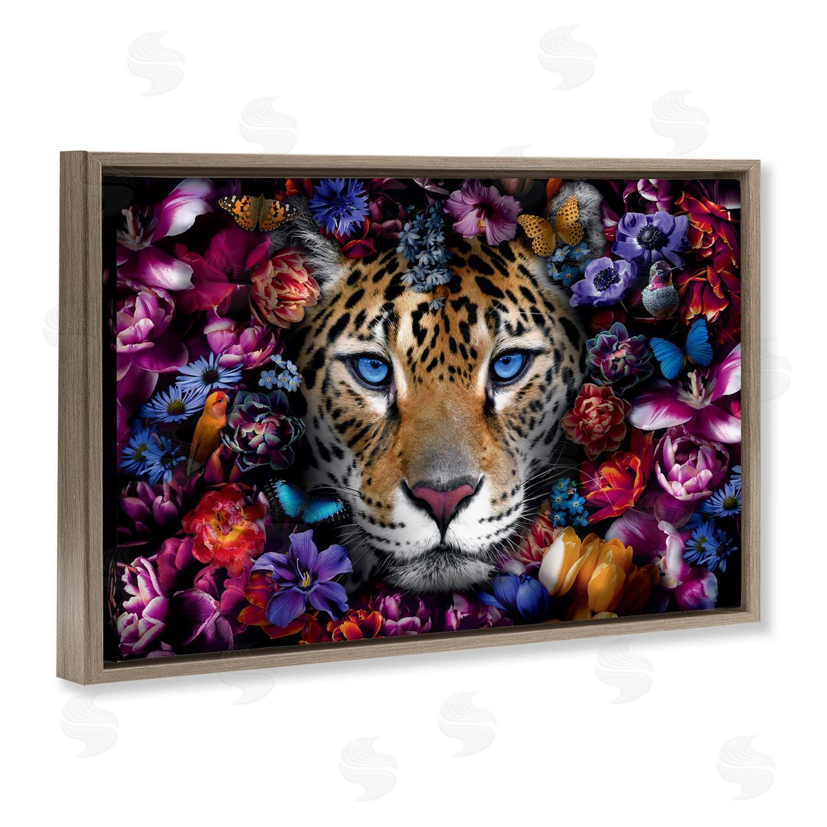 Reinders Piercing Leopard Gaze Brown Floating Frame Canvas Wall Art Print
