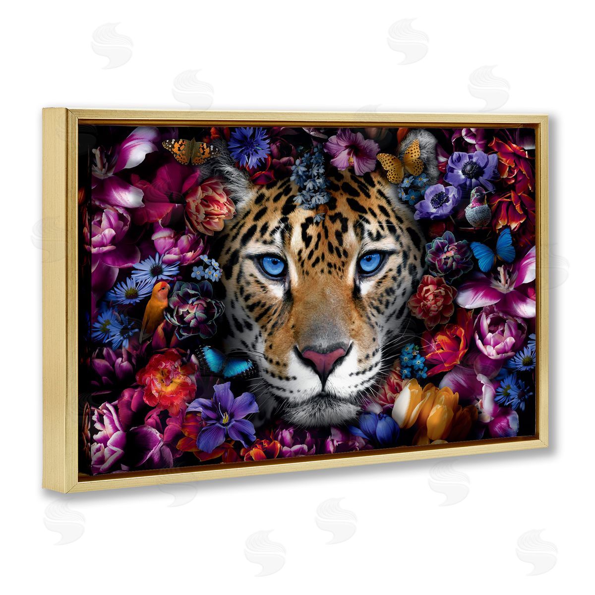 Reinders Piercing Leopard Gaze Gold Floating Frame Canvas Wall Art Print