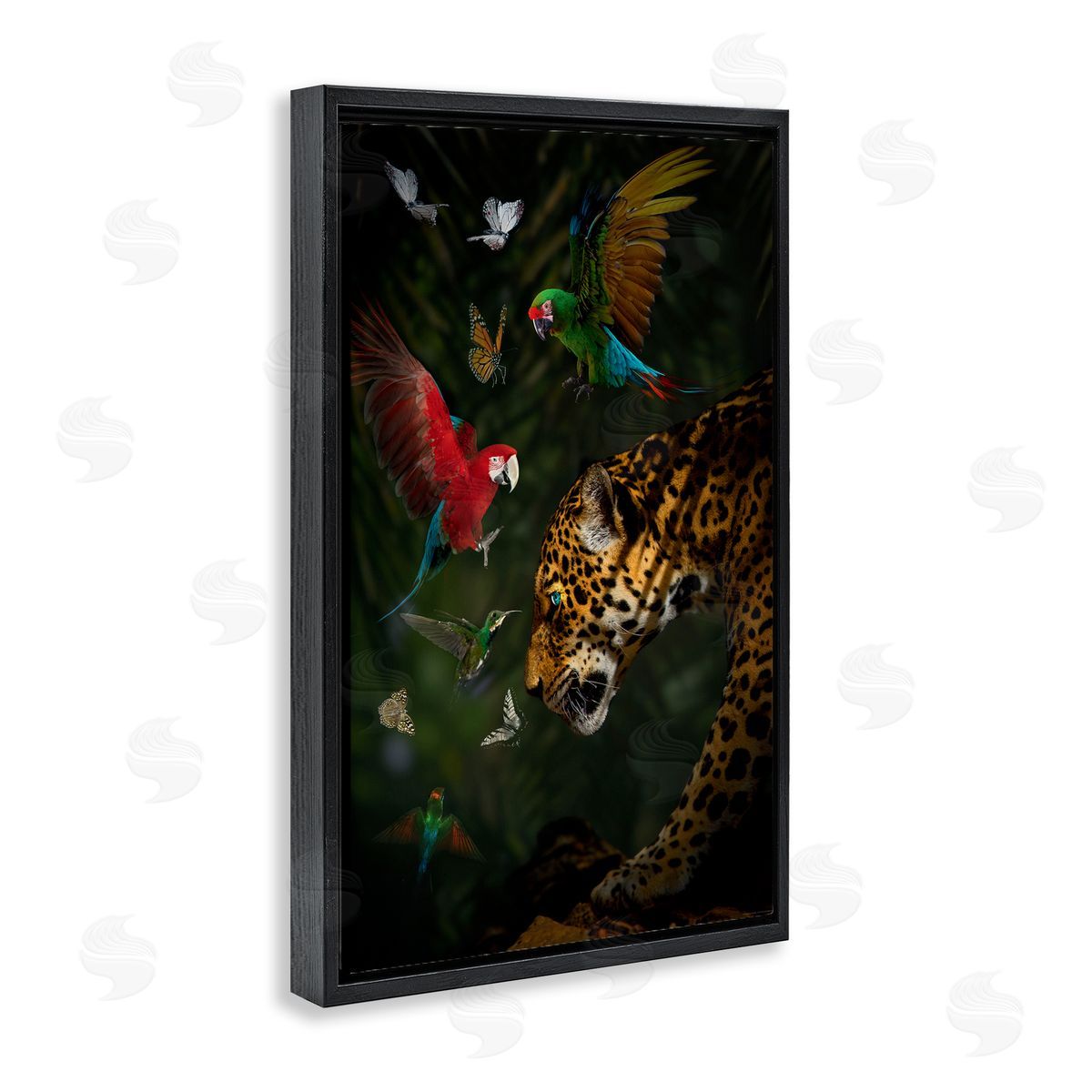 Reinders Jungle Brawl Animals Black Floating Frame Canvas Wall Art Print