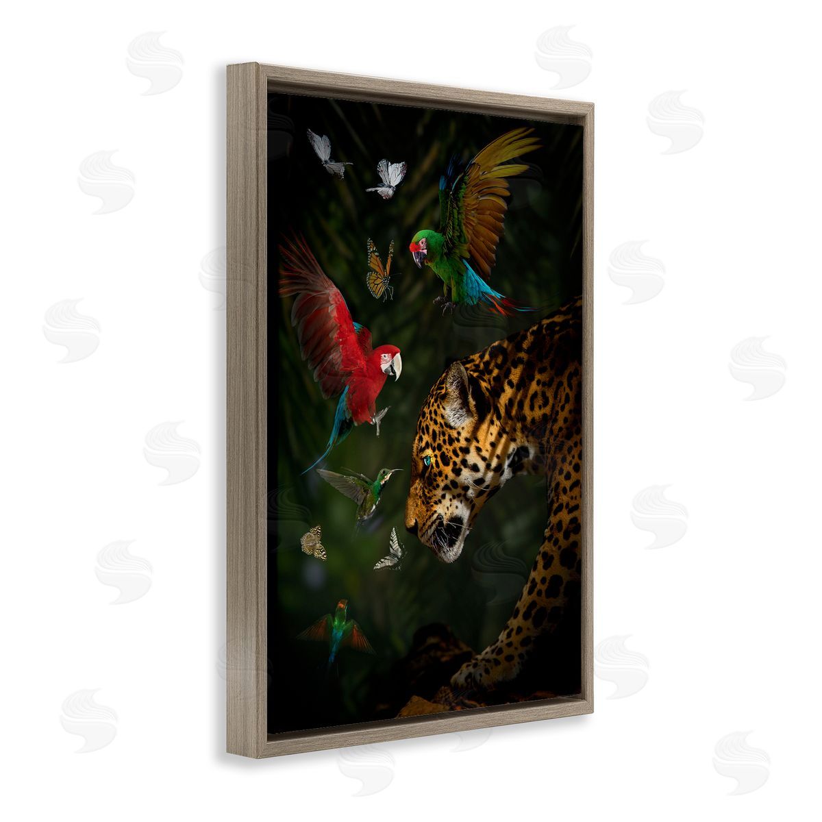 Reinders Jungle Brawl Animals Brown Floating Frame Canvas Wall Art Print