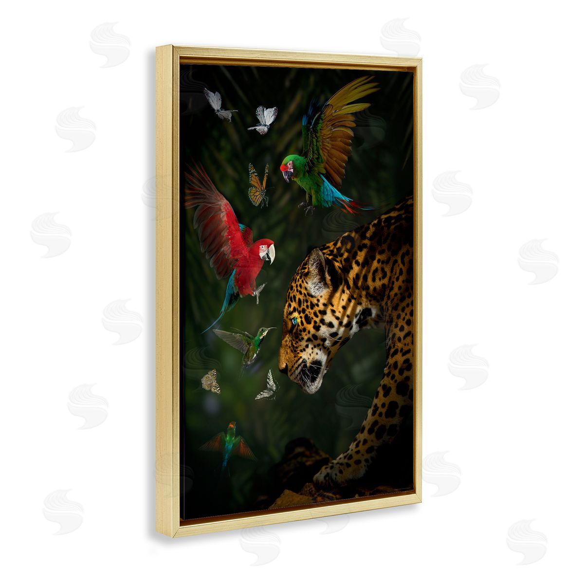 Reinders Jungle Brawl Animals Gold Floating Frame Canvas Wall Art Print