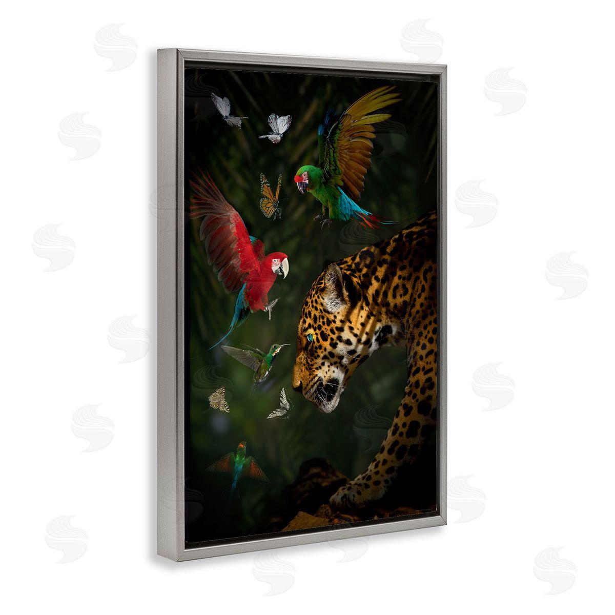 Reinders Jungle Brawl Animals Gray Floating Frame Canvas Wall Art Print