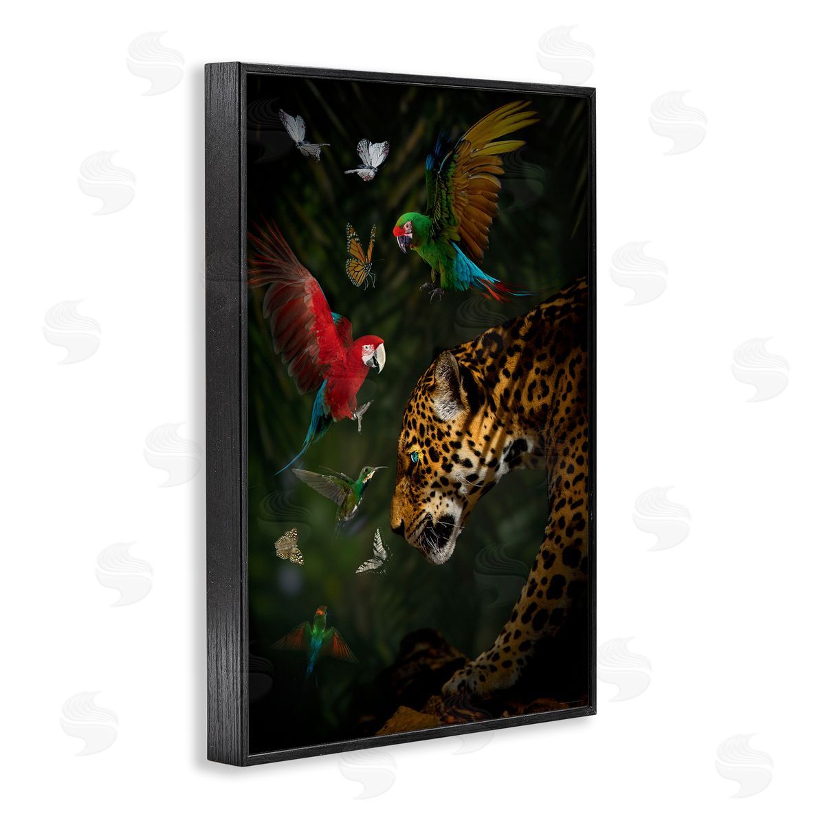 Reinders Jungle Brawl Animals Black Framed Giclee Wall Art Print