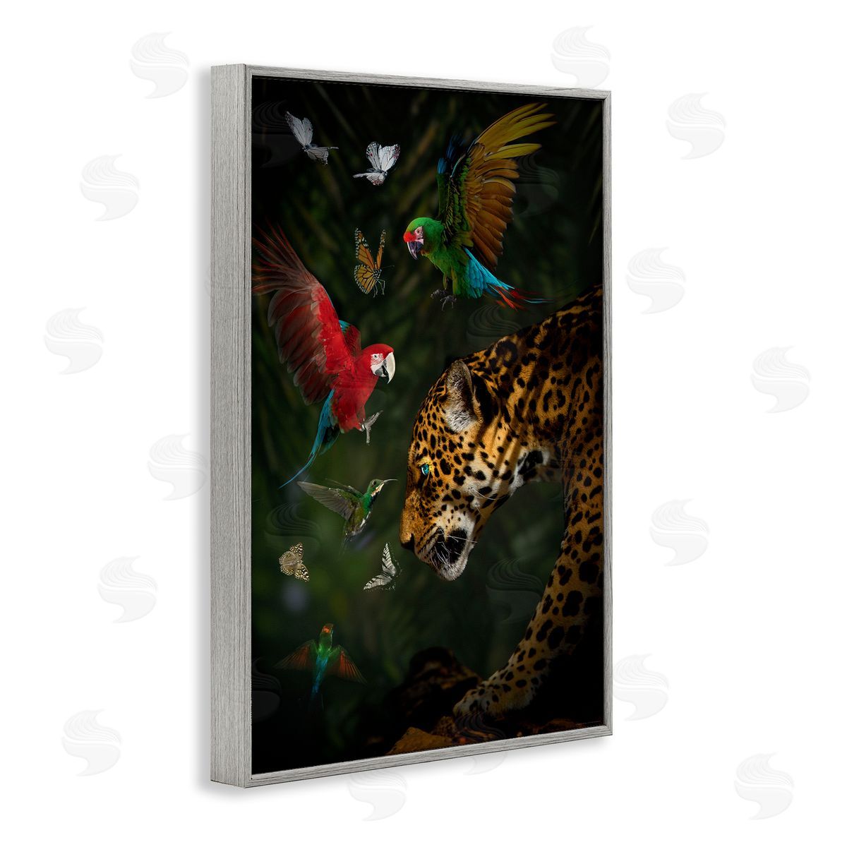 Reinders Jungle Brawl Animals Gray Framed Giclee Wall Art Print