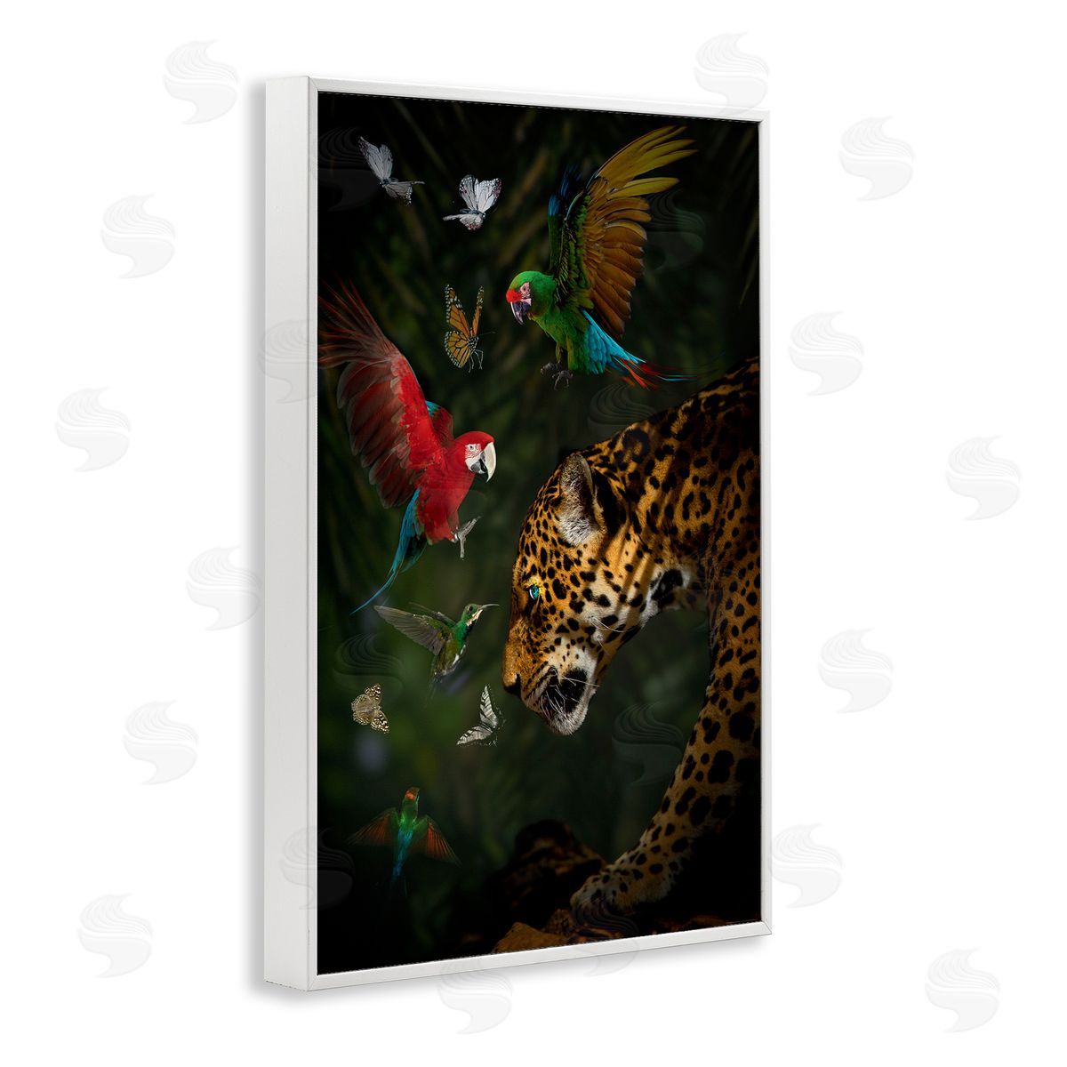 Reinders Jungle Brawl Animals White Framed Giclee Wall Art Print