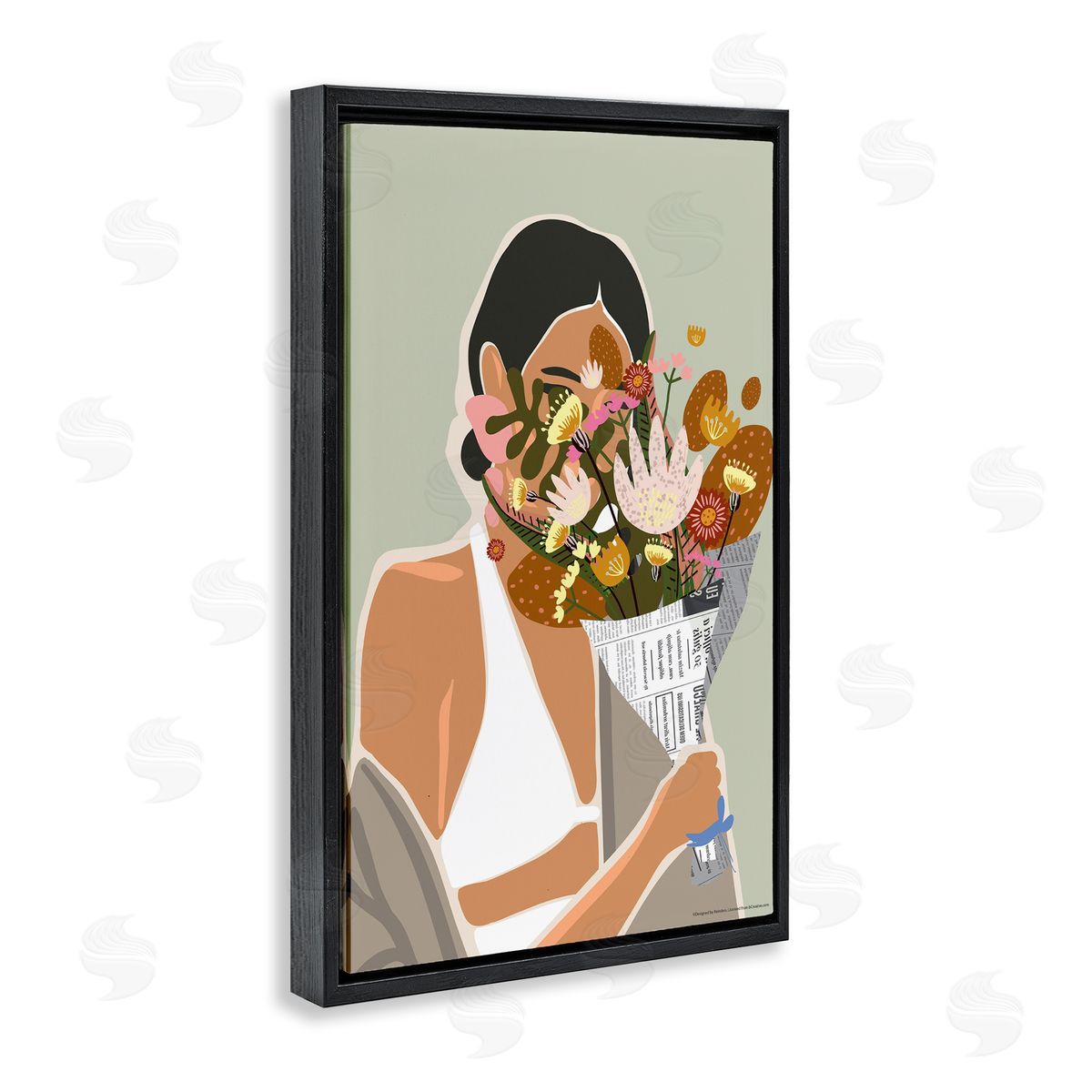 Reinders Woman & Plant Bouquet Black Floating Frame Canvas Wall Art Print
