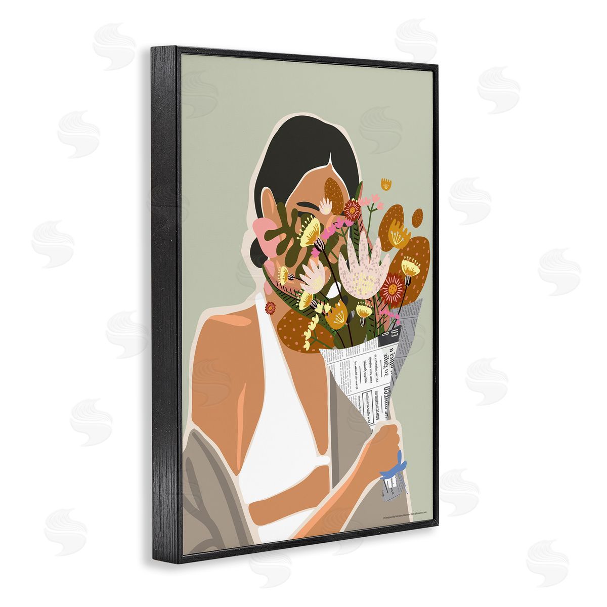 Reinders Woman & Plant Bouquet Black Framed Giclee Wall Art Print