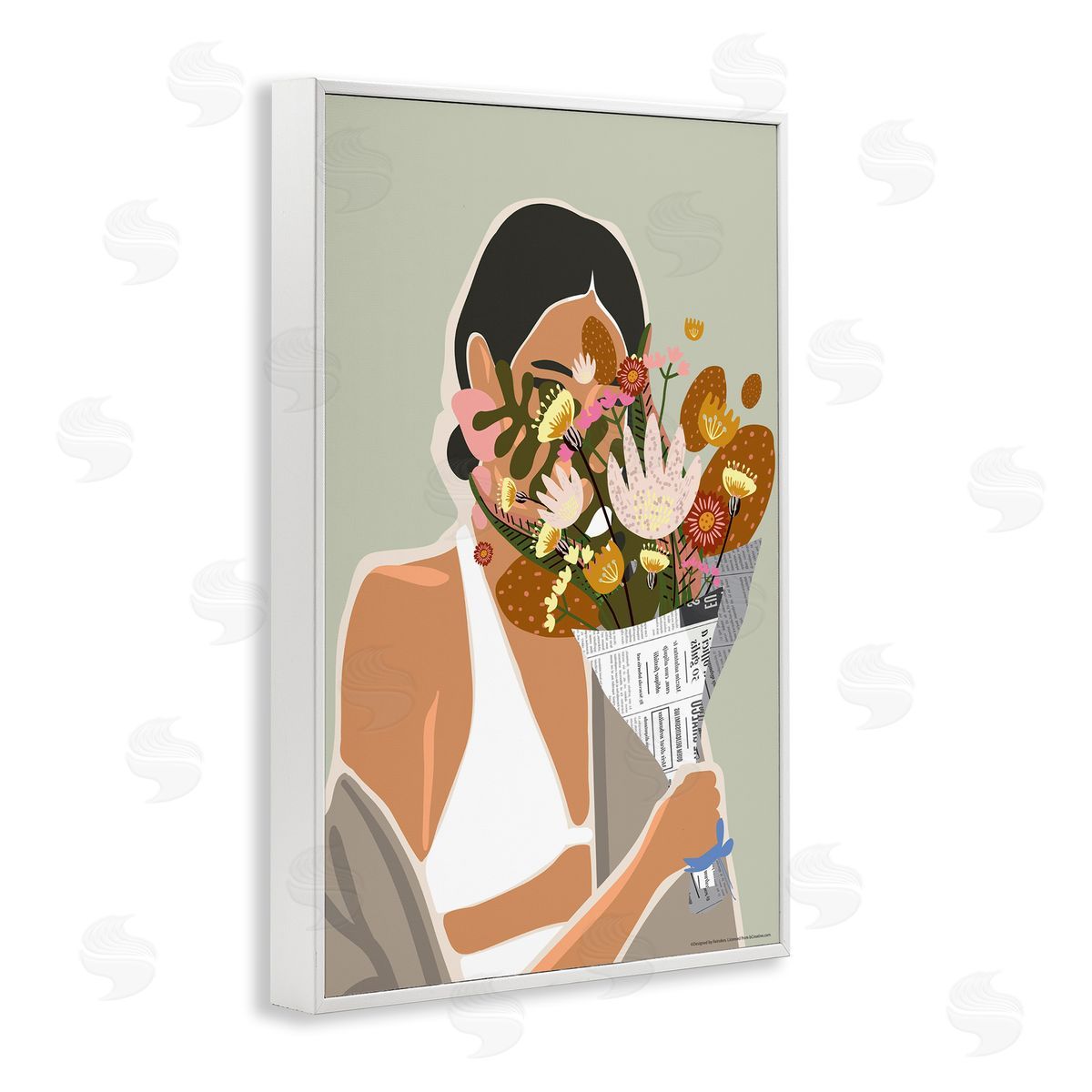 Reinders Woman & Plant Bouquet White Framed Giclee Wall Art Print