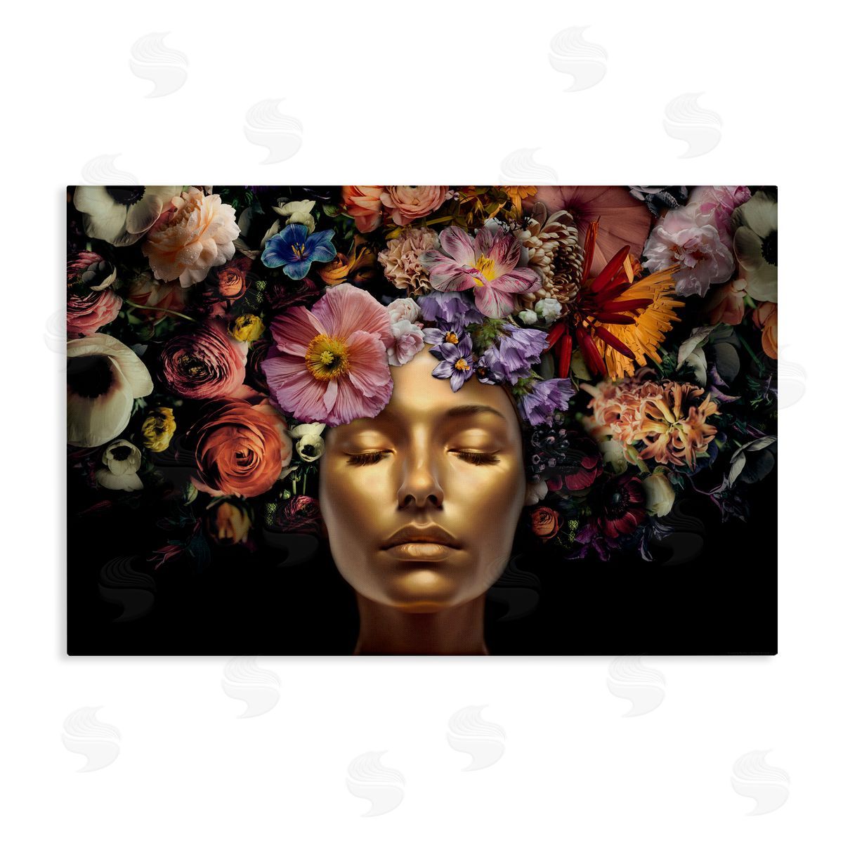 Reinders Gold Face with Flowers Canvas Wall Art Print