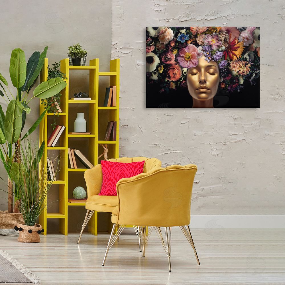 Reinders Gold Face with Flowers Canvas Wall Art Print in Room
