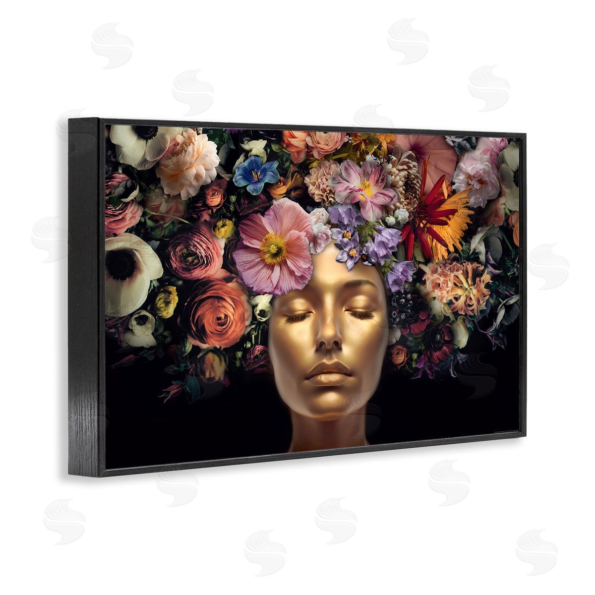 Reinders Gold Face with Flowers Black Framed Giclee Wall Art Print