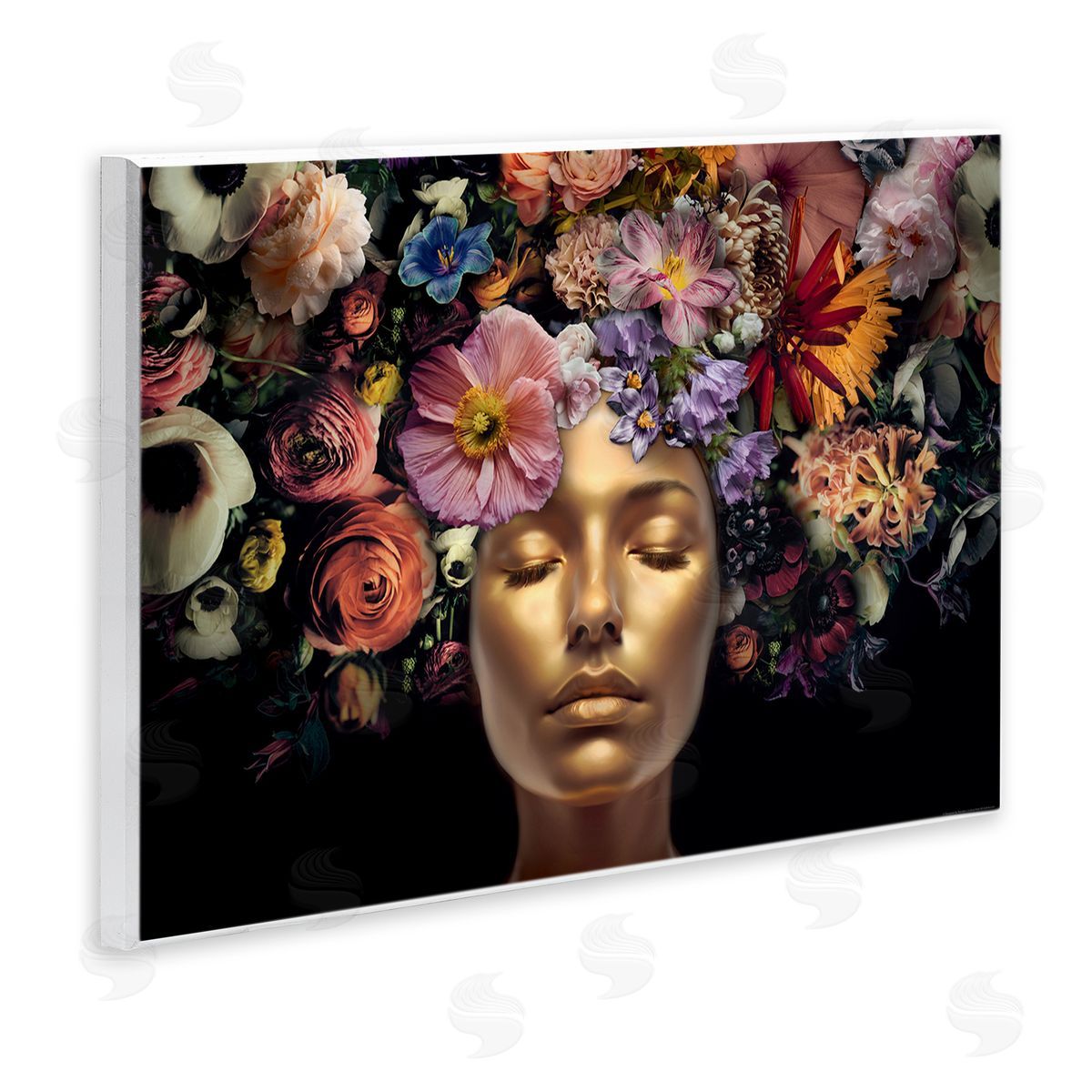 Reinders Gold Face with Flowers Wooden Wall Plaque Art Print