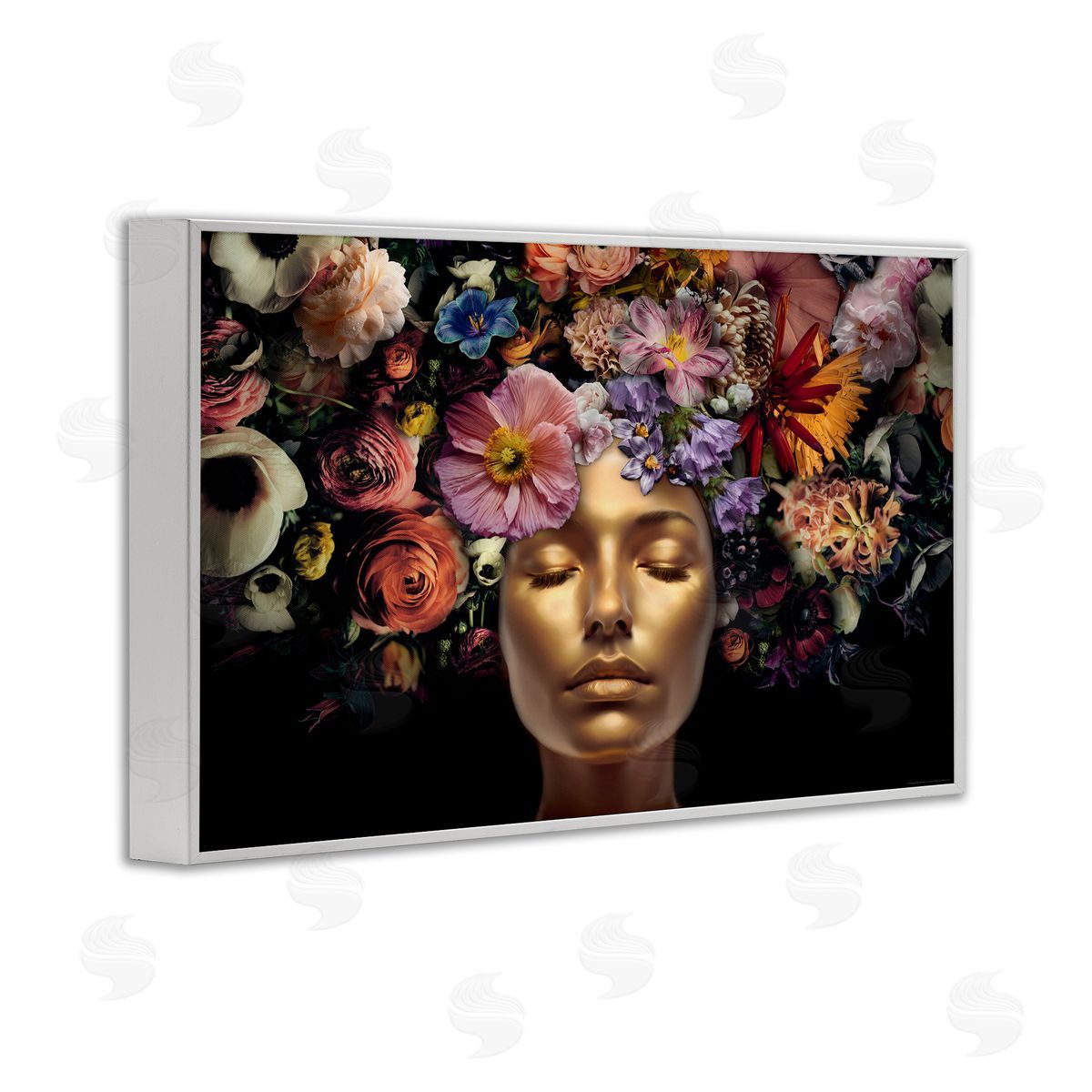 Reinders Gold Face with Flowers White Framed Giclee Wall Art Print