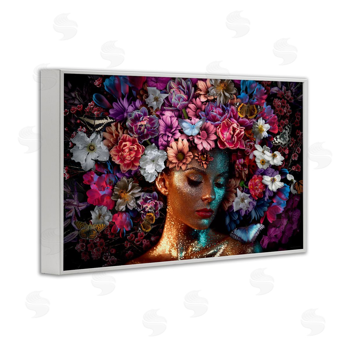 Reinders Glitz Woman with Florals White Framed Giclee Wall Art Print