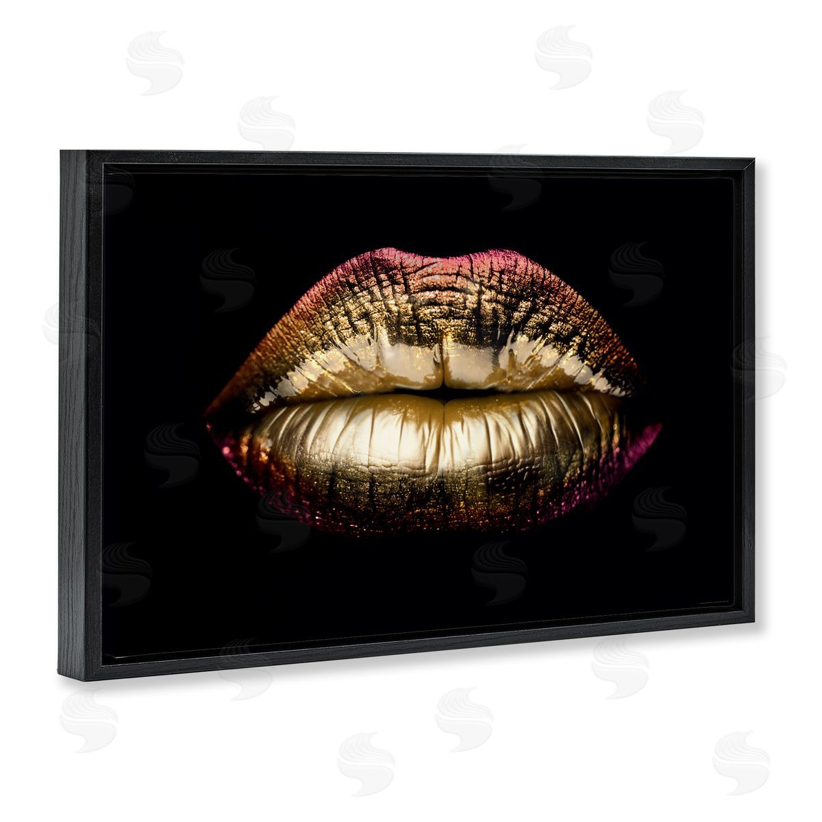 Reinders Pink & Gold Lipstick Black Floating Frame Canvas Wall Art Print