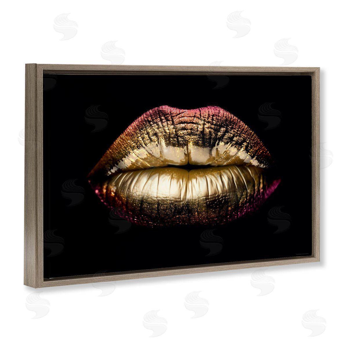 Reinders Pink & Gold Lipstick Brown Floating Frame Canvas Wall Art Print