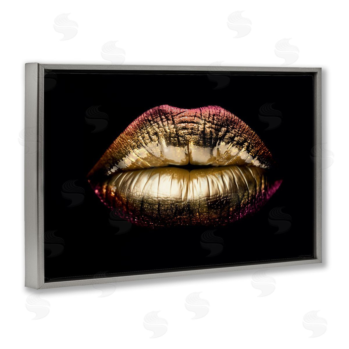 Reinders Pink & Gold Lipstick Gray Floating Frame Canvas Wall Art Print