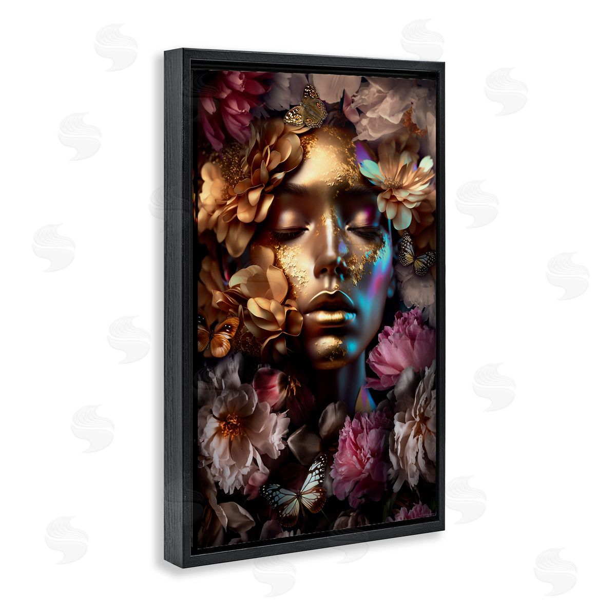 Reinders Lavish Floral Face Black Floating Frame Canvas Wall Art Print