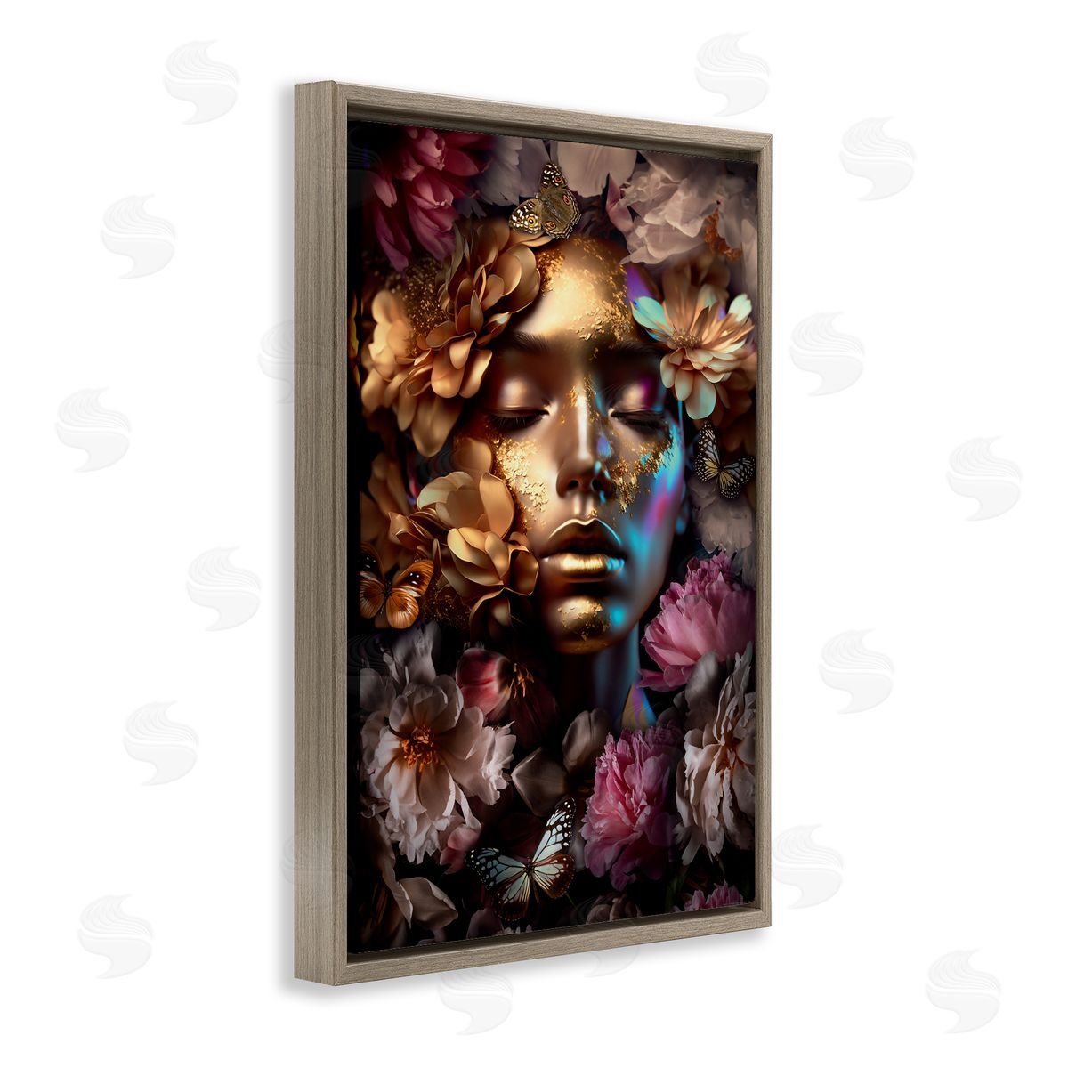 Reinders Lavish Floral Face Brown Floating Frame Canvas Wall Art Print