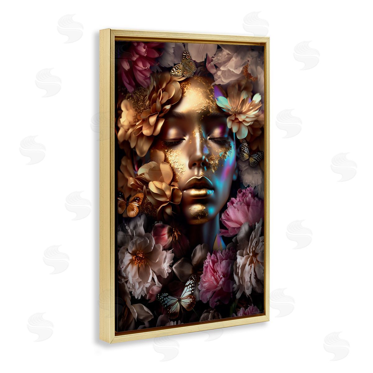 Reinders Lavish Floral Face Gold Floating Frame Canvas Wall Art Print
