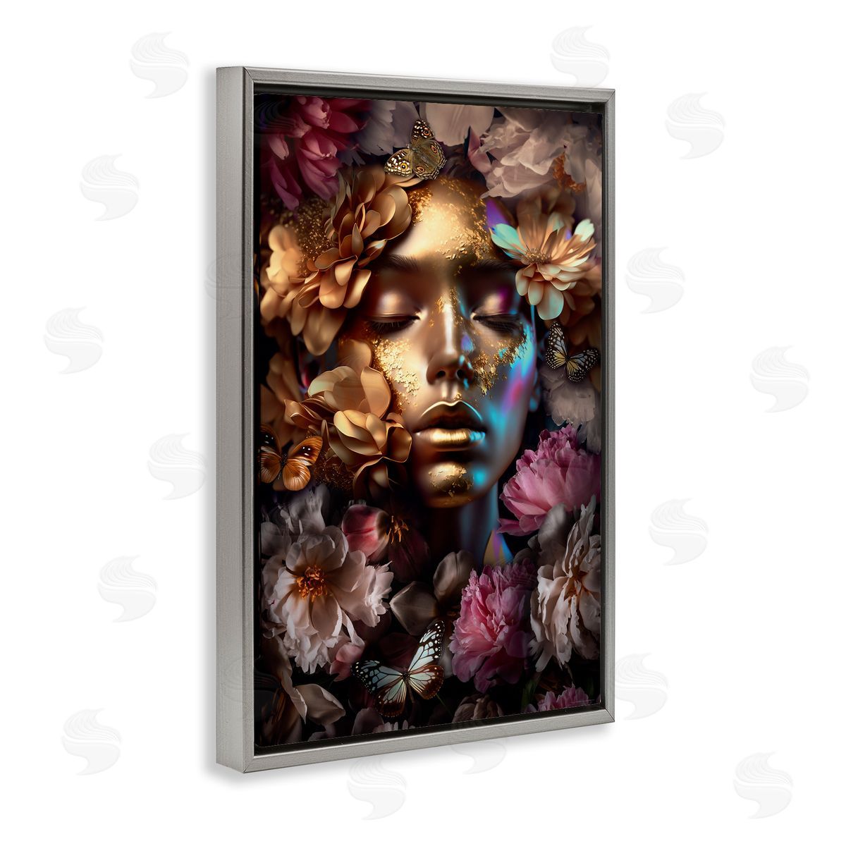 Reinders Lavish Floral Face Gray Floating Frame Canvas Wall Art Print