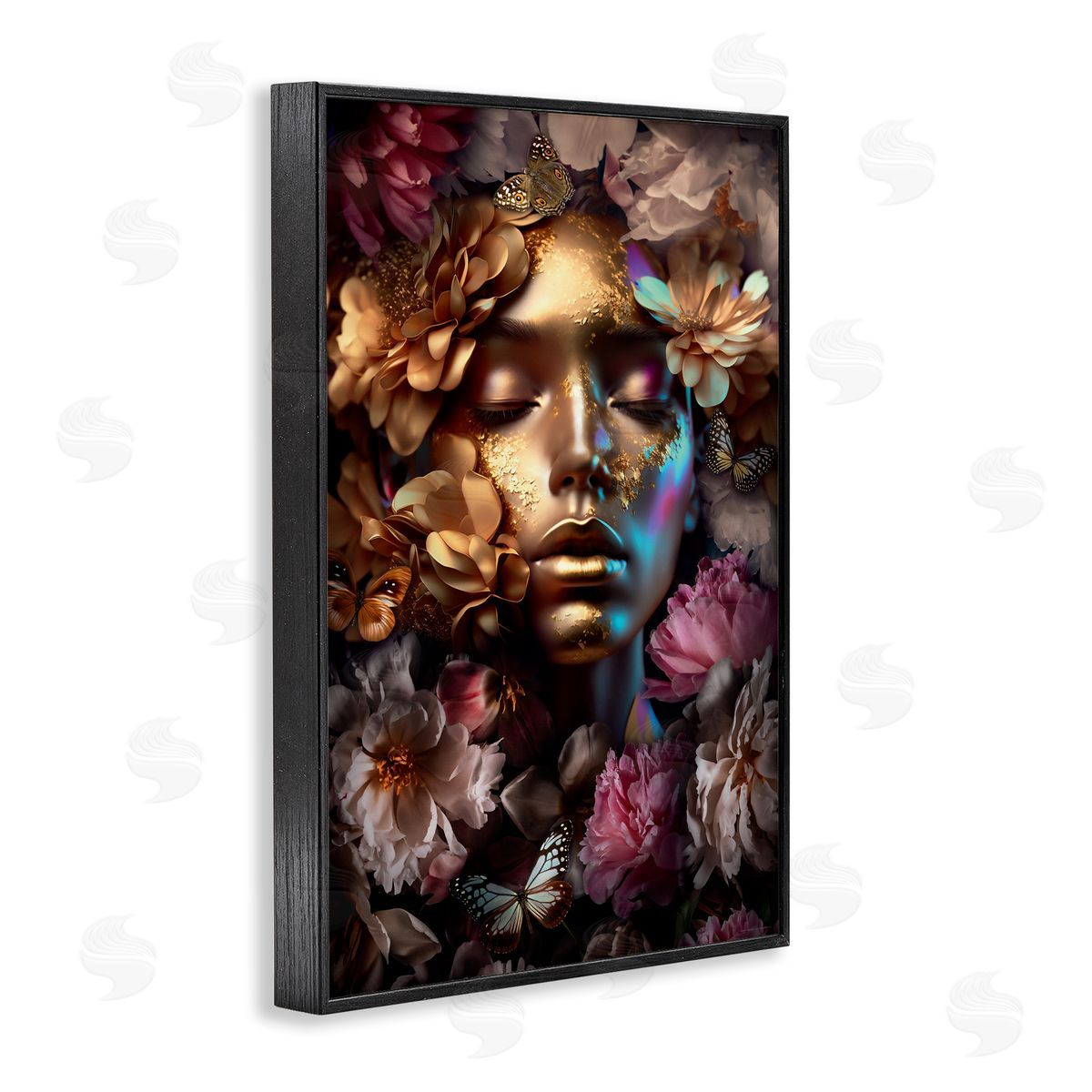 Reinders Lavish Floral Face Black Framed Giclee Wall Art Print