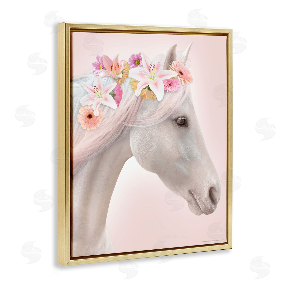 Reinders Lily Garland Horse Gold Floating Frame Canvas Wall Art Print