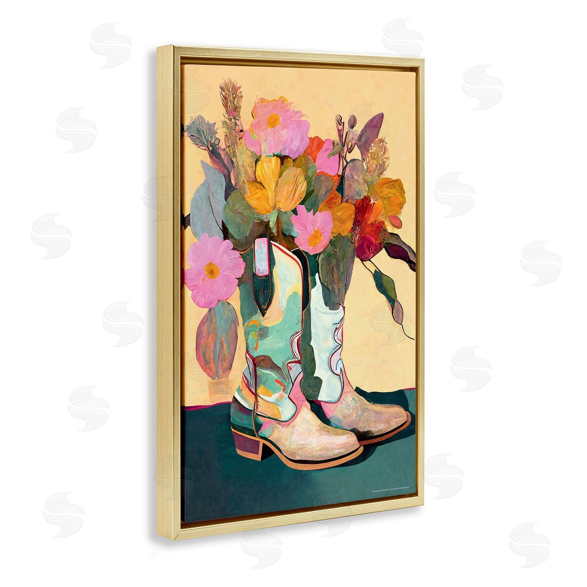 Reinders Bright Cowgirl Florals Gold Floating Frame Canvas Wall Art Print