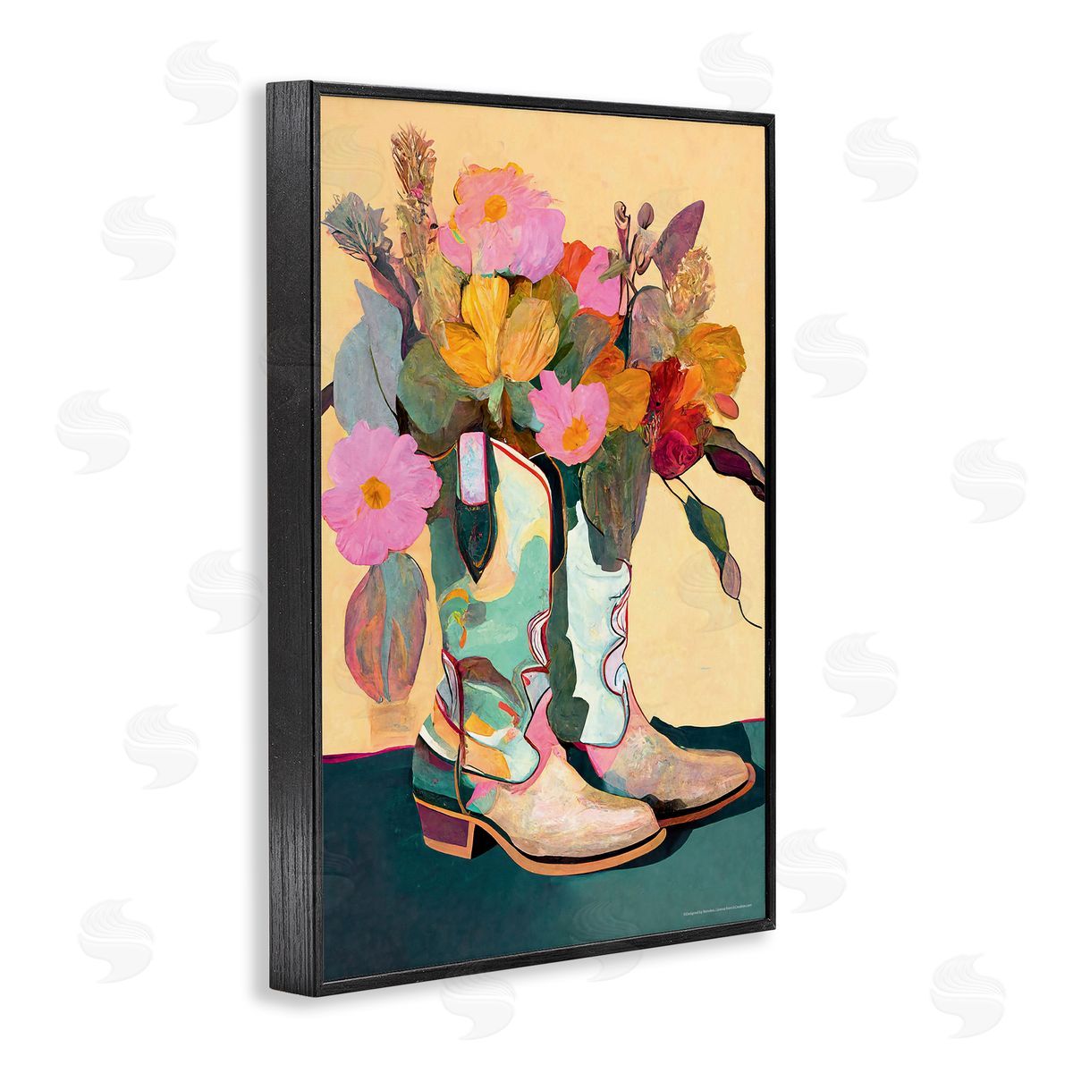Reinders Bright Cowgirl Florals Black Framed Giclee Wall Art Print
