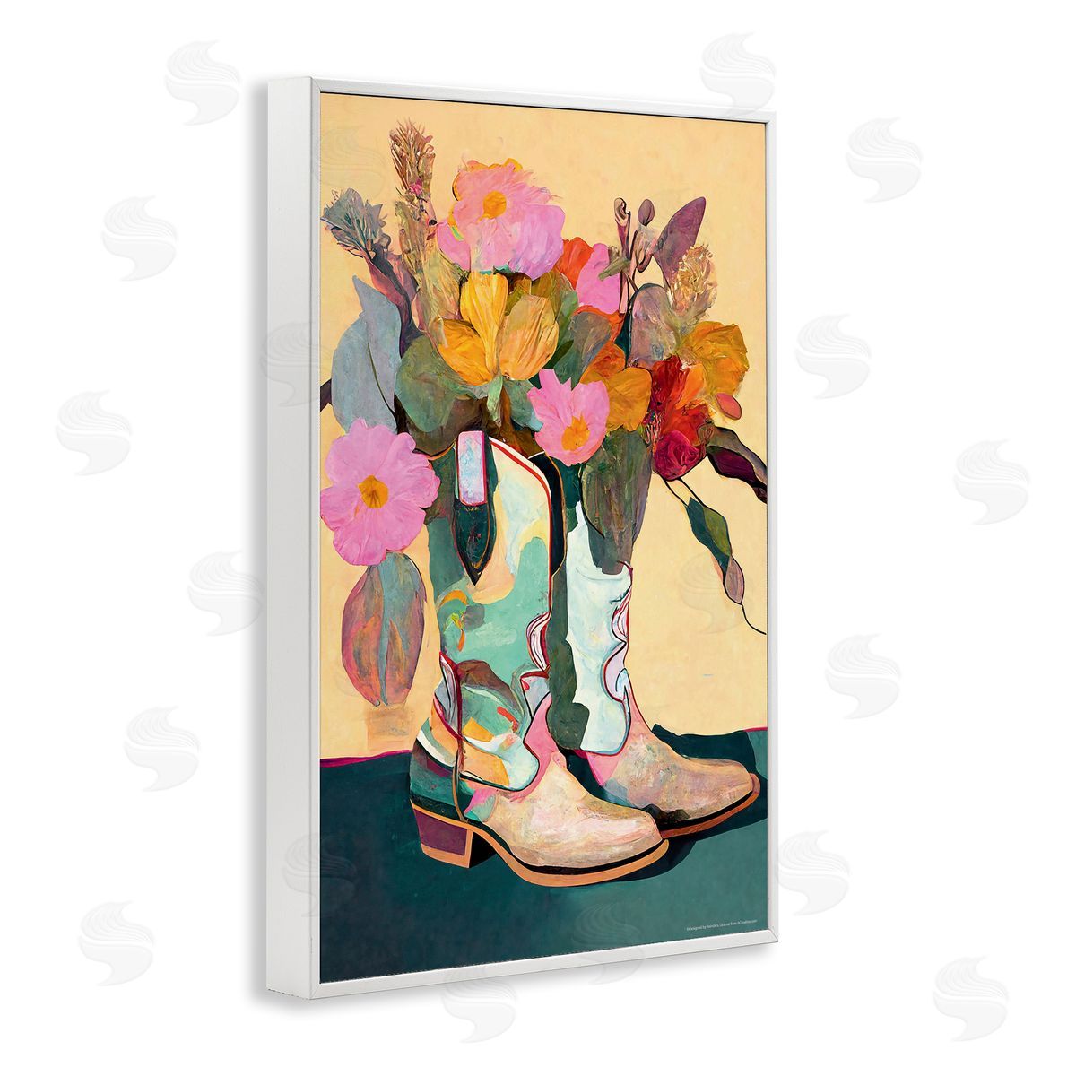 Reinders Bright Cowgirl Florals White Framed Giclee Wall Art Print