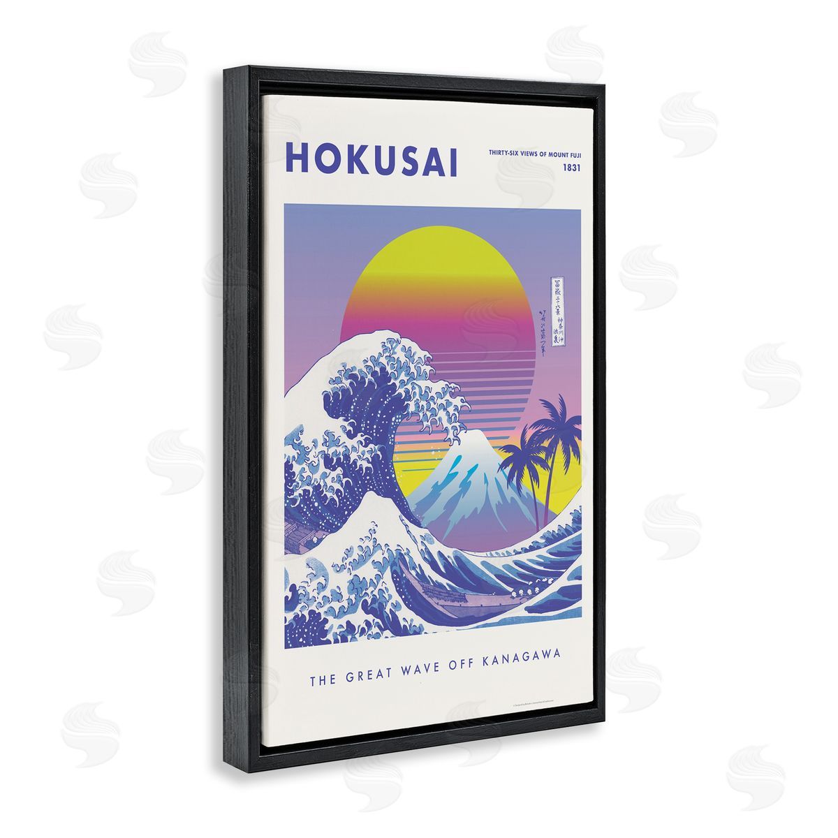 Reinders Hokusai Tropical Wave Black Floating Frame Canvas Wall Art Print
