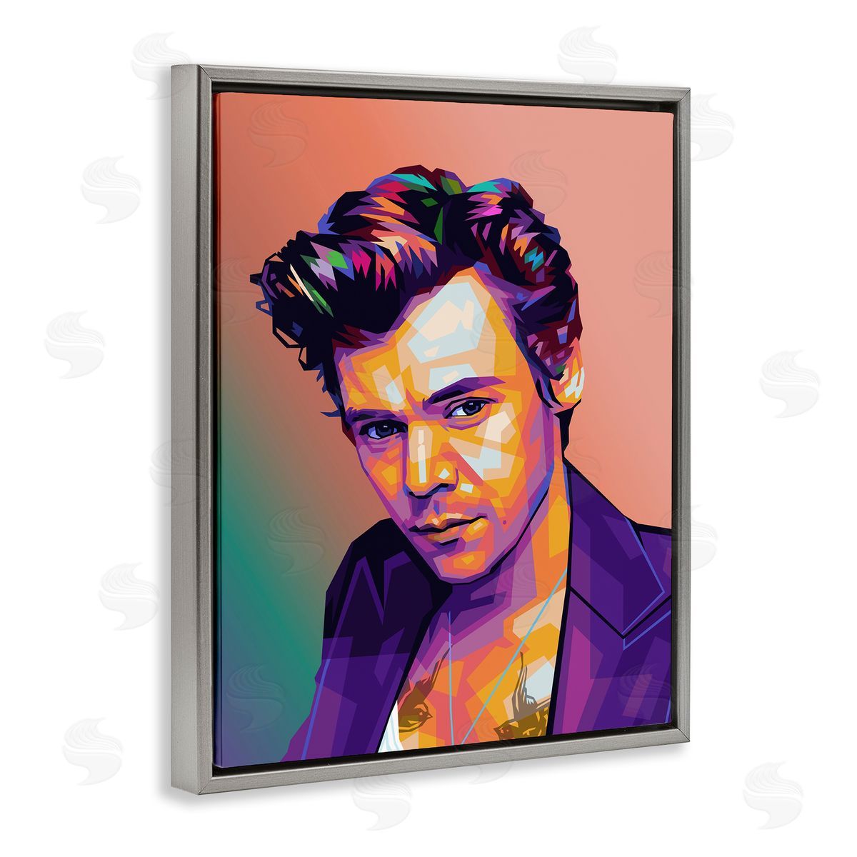Birch & Ink Peach & Purple Harry Gray Floating Frame Canvas Wall Art Print