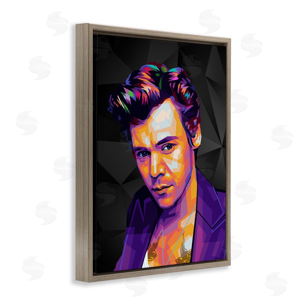 Birch & Ink Bright Harry on Black Brown Floating Frame Canvas Wall Art Print