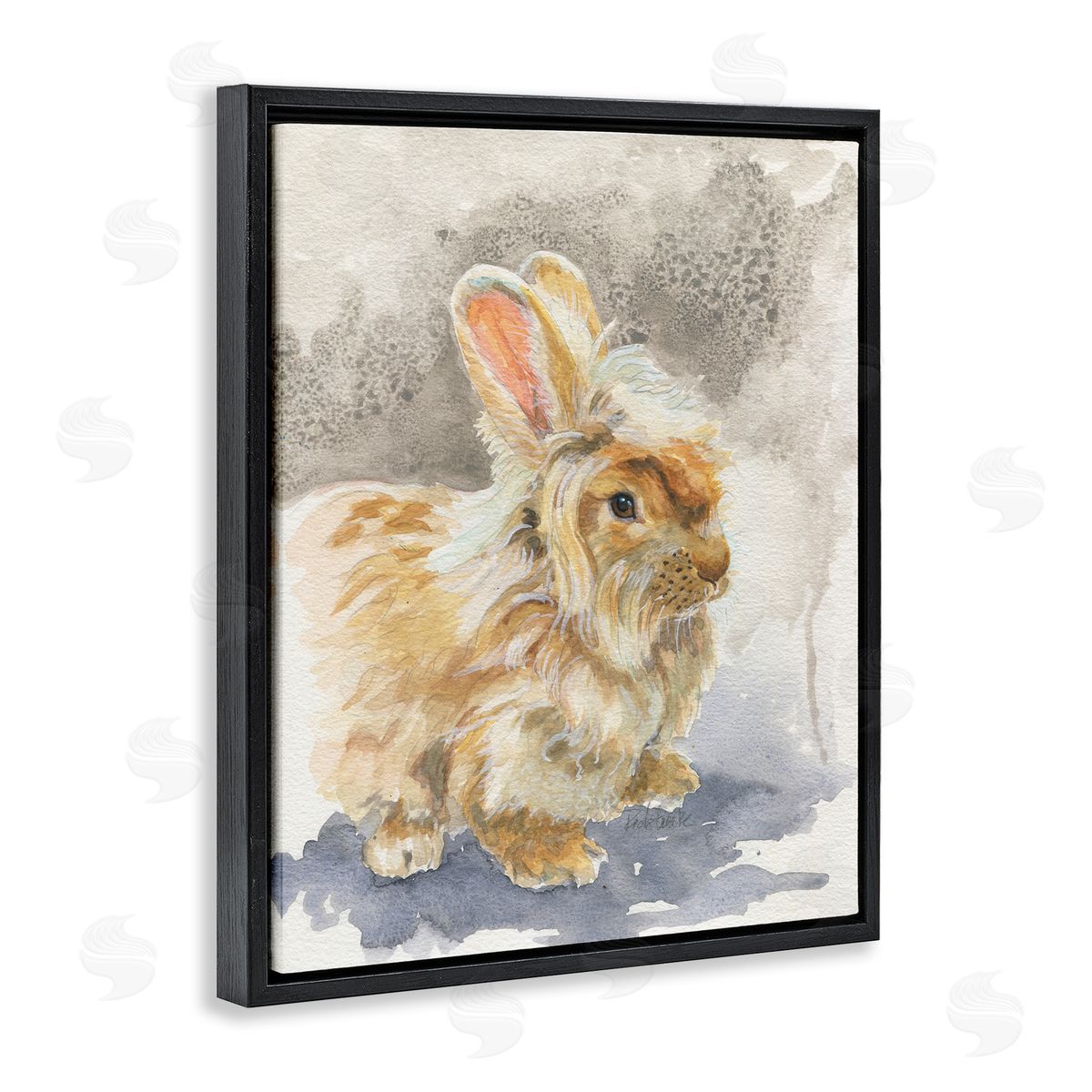 Jennifer Redstreake Angora Bunny Watercolor Black Floating Frame Canvas Wall Art Print