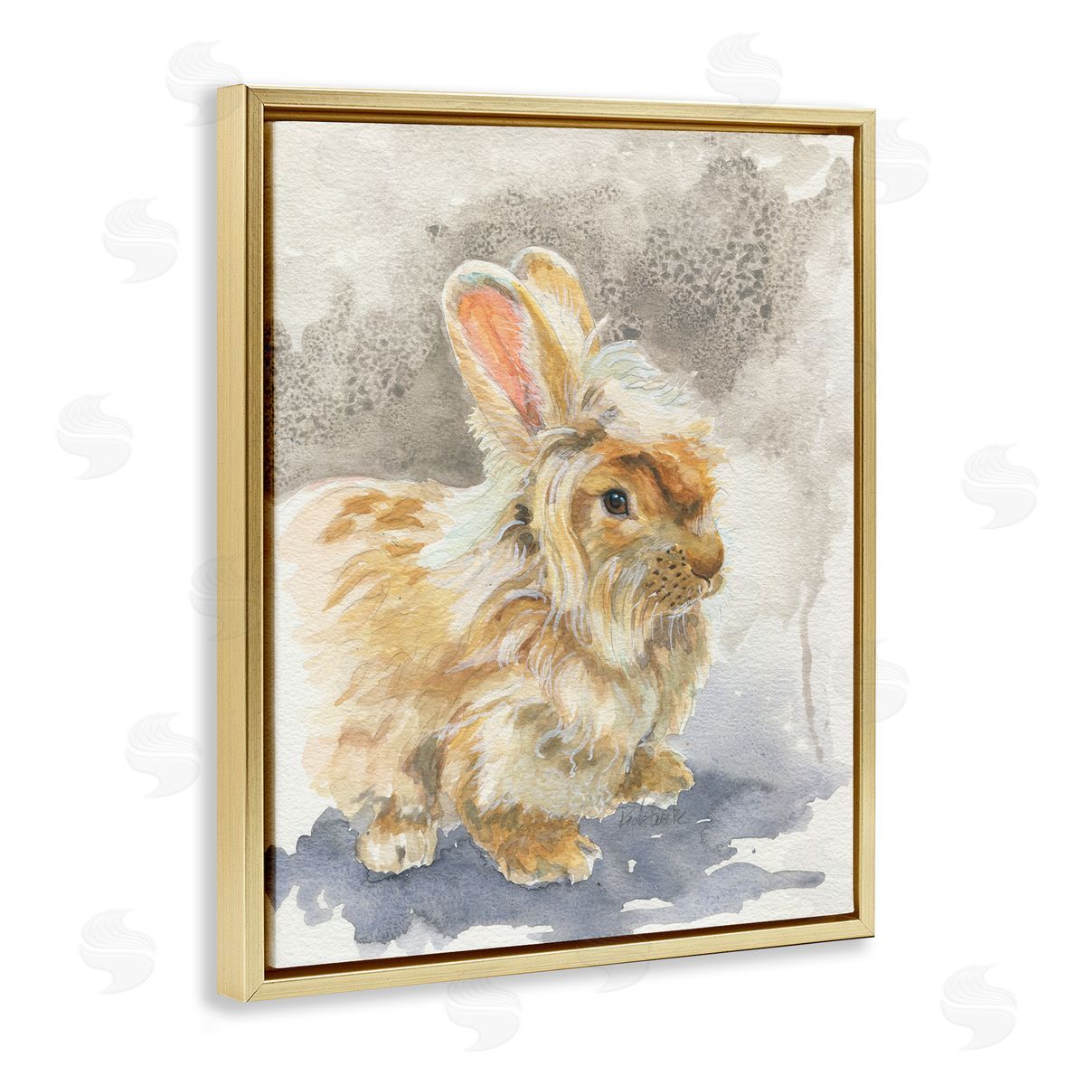 Jennifer Redstreake Angora Bunny Watercolor Gold Floating Frame Canvas Wall Art Print