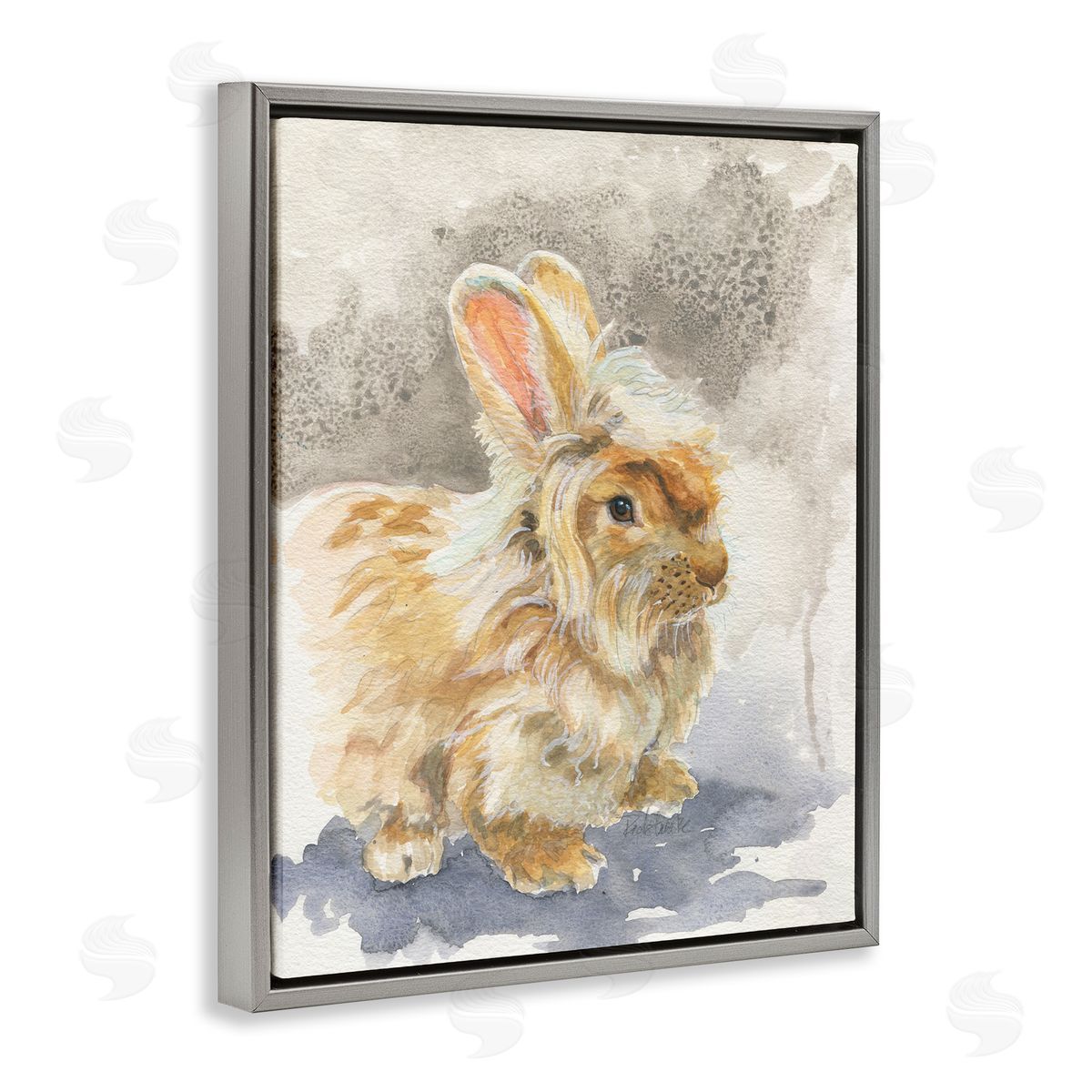 Jennifer Redstreake Angora Bunny Watercolor Gray Floating Frame Canvas Wall Art Print