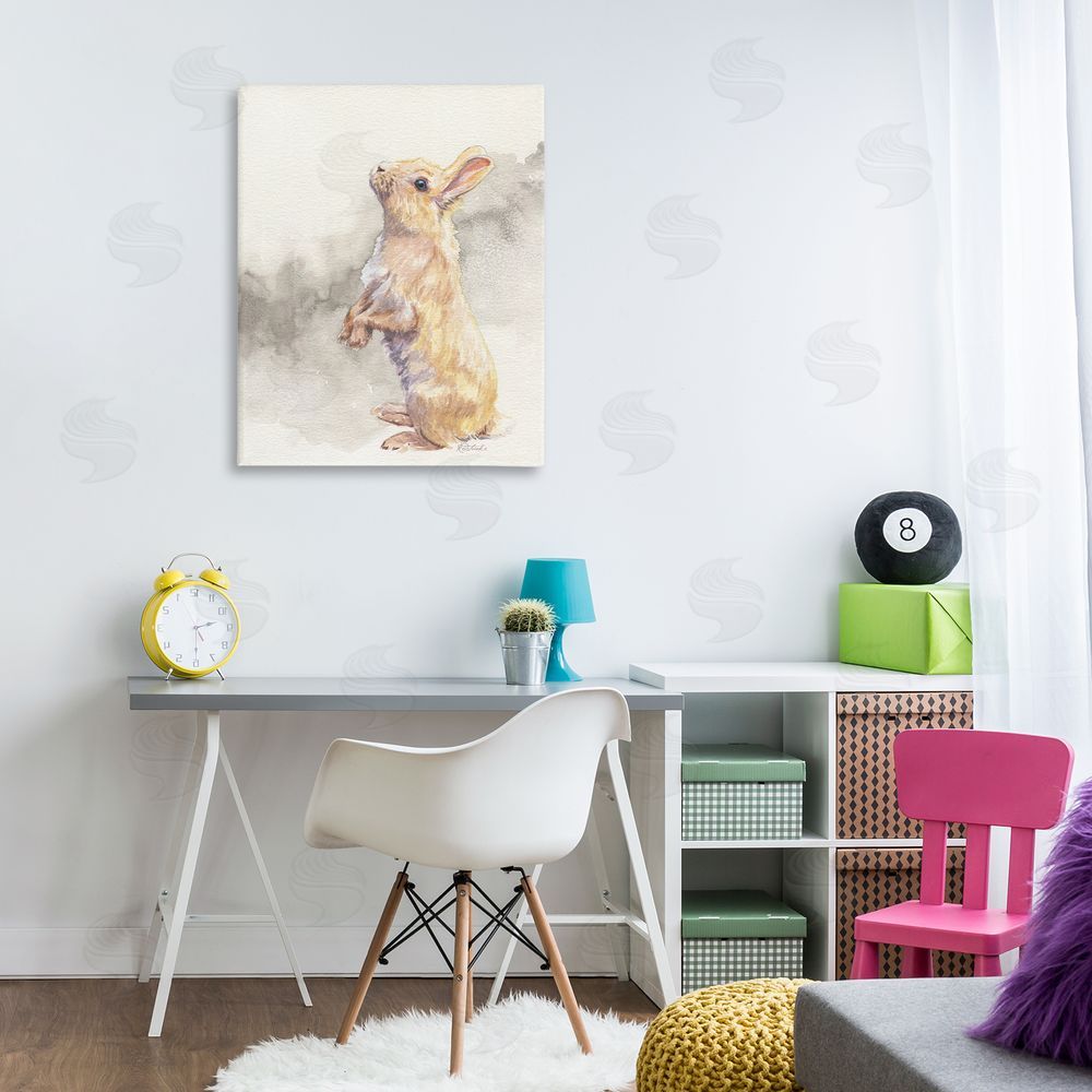 Jennifer Redstreake Standing Bunny Watercolor Canvas Wall Art Print in Room