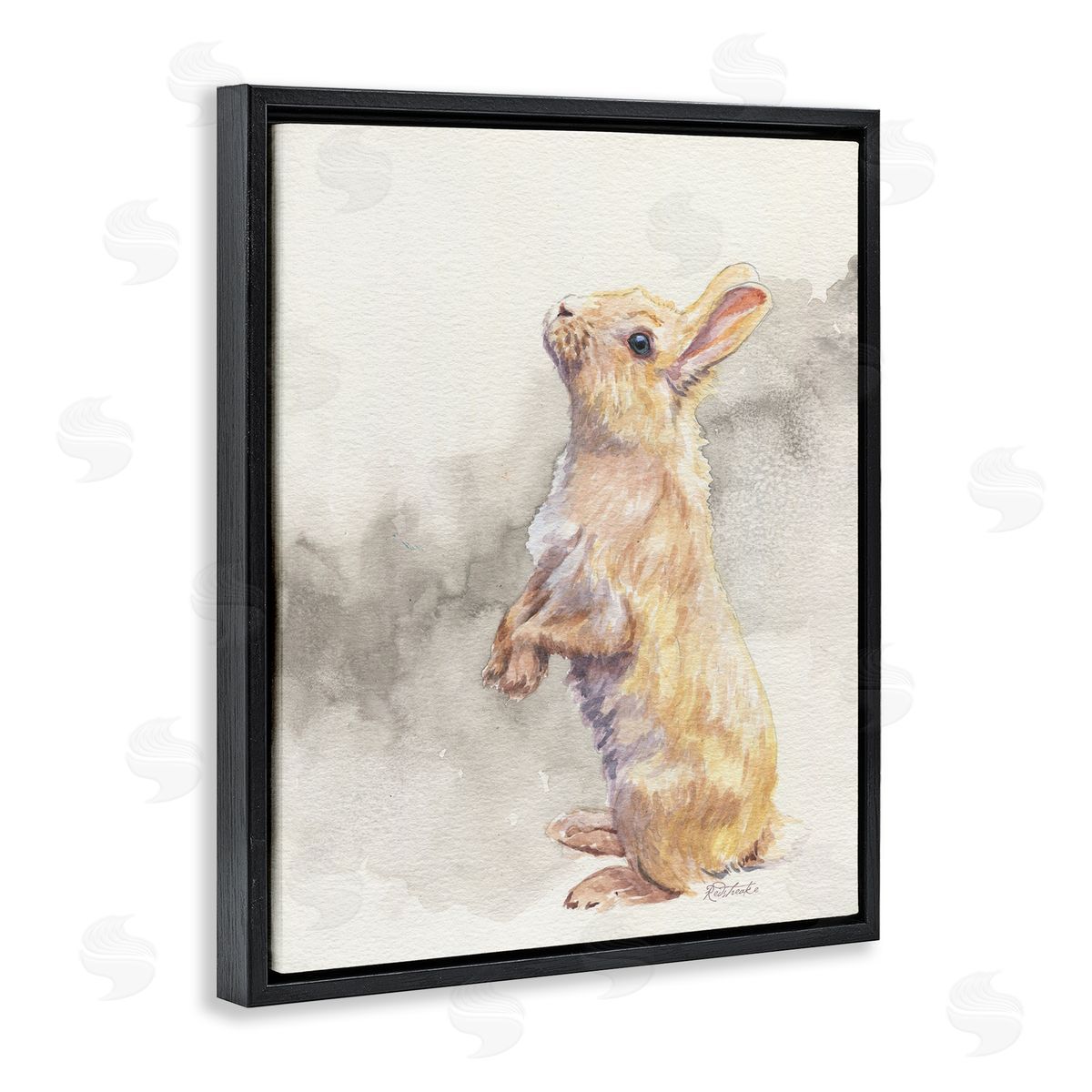 Jennifer Redstreake Standing Bunny Watercolor Black Floating Frame Canvas Wall Art Print