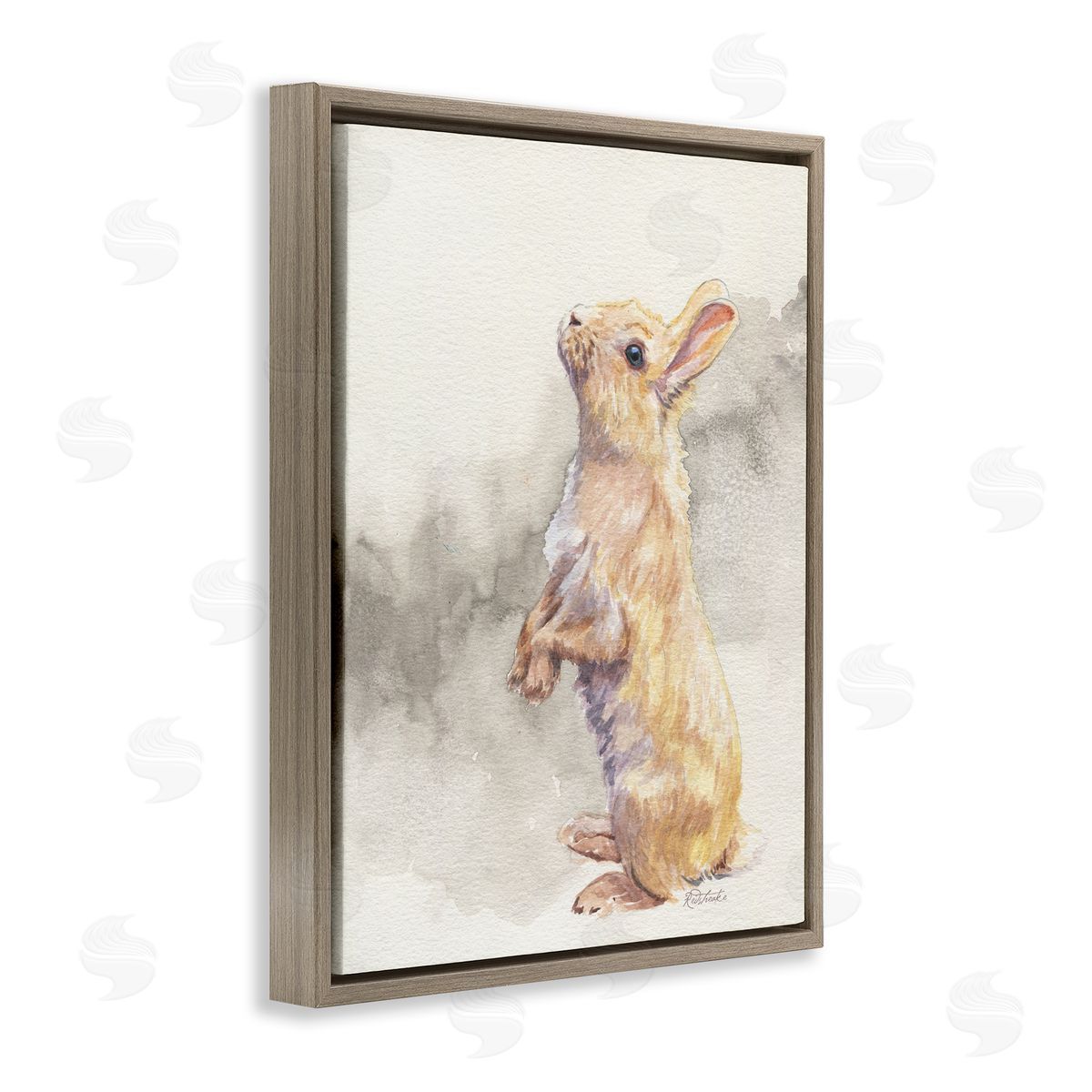 Jennifer Redstreake Standing Bunny Watercolor Brown Floating Frame Canvas Wall Art Print