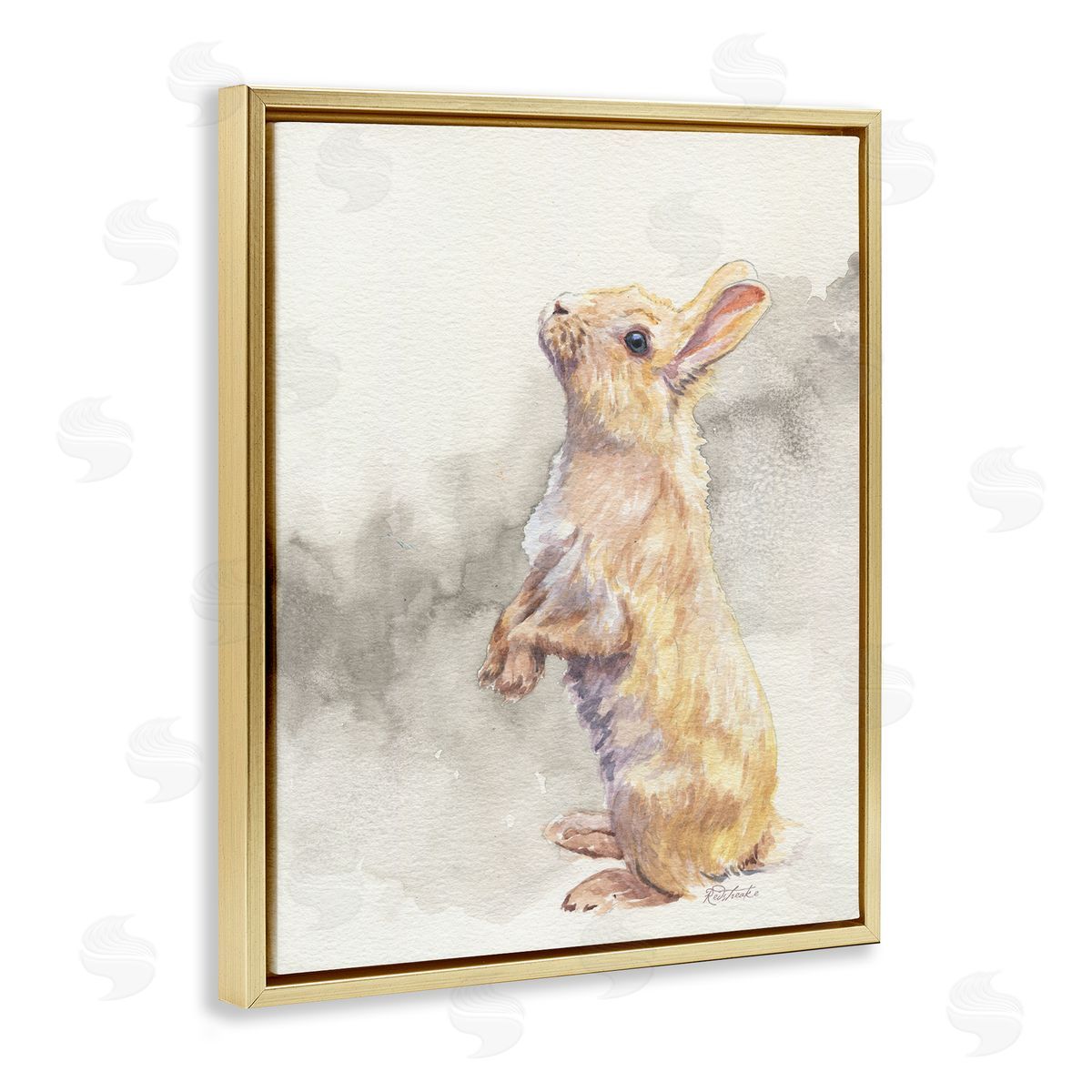 Jennifer Redstreake Standing Bunny Watercolor Gold Floating Frame Canvas Wall Art Print