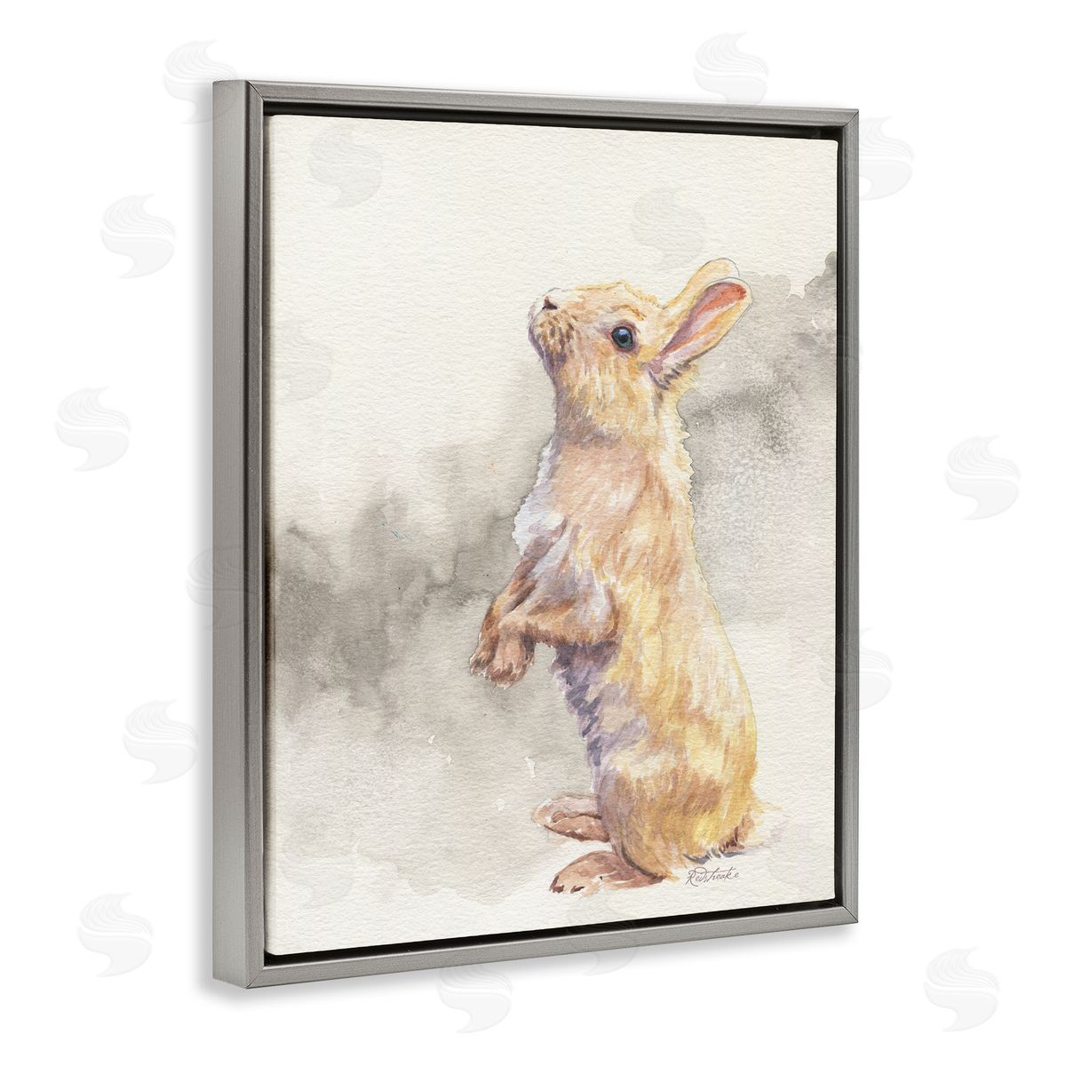Jennifer Redstreake Standing Bunny Watercolor Gray Floating Frame Canvas Wall Art Print