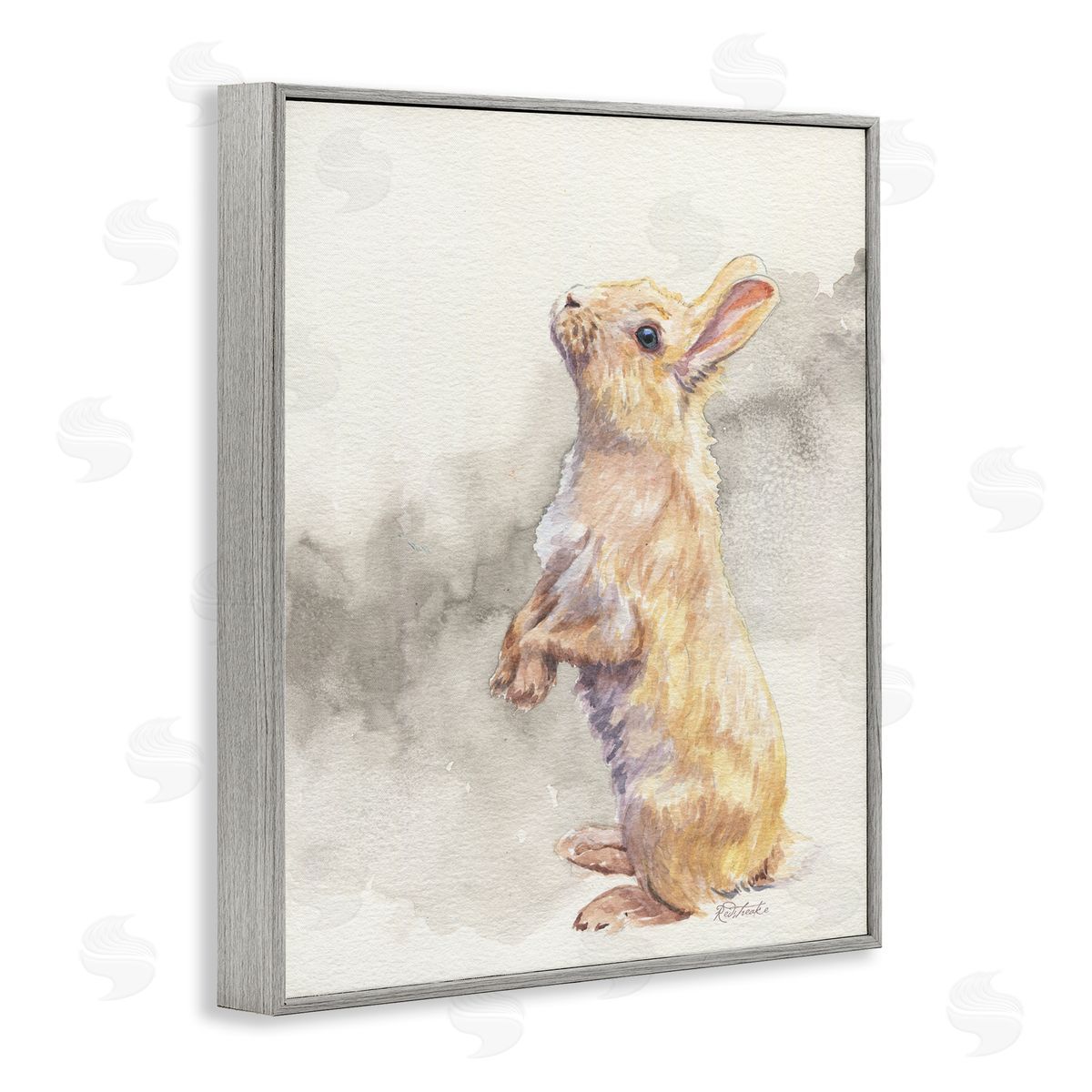 Jennifer Redstreake Standing Bunny Watercolor Gray Framed Giclee Wall Art Print