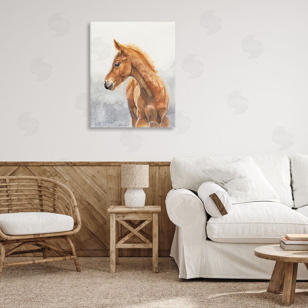 Birch & Ink Watercolor Brown Foal Canvas Wall Art Print in Room