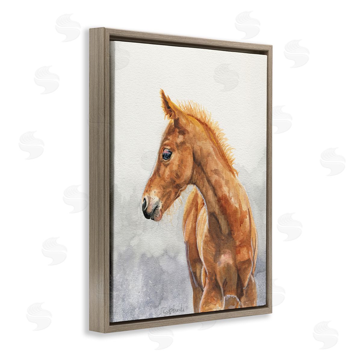 Birch & Ink Watercolor Brown Foal Brown Floating Frame Canvas Wall Art Print