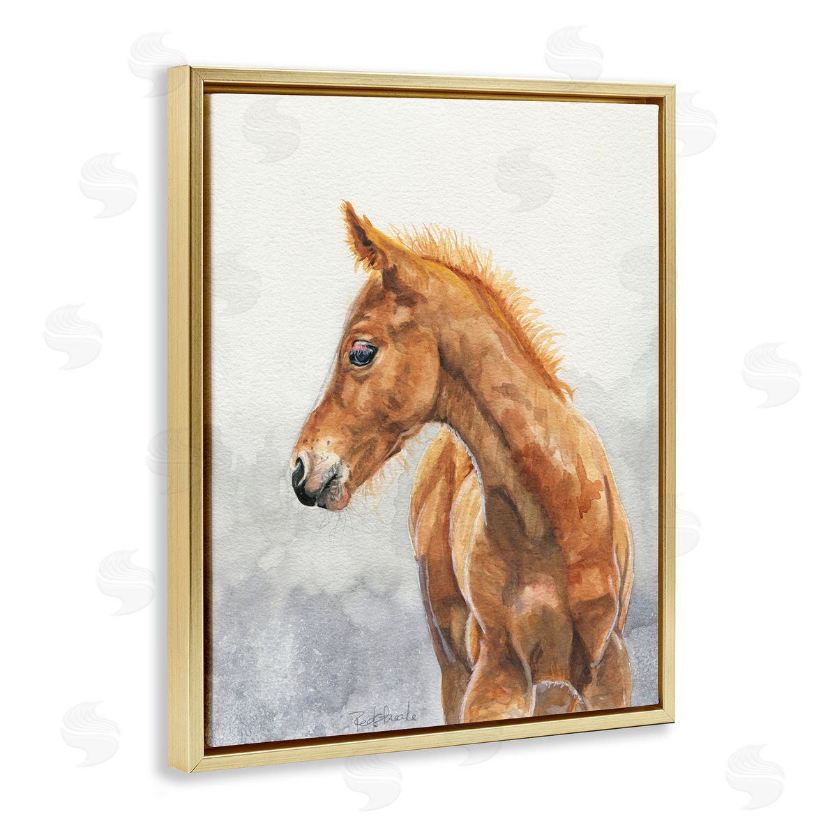 Birch & Ink Watercolor Brown Foal Gold Floating Frame Canvas Wall Art Print