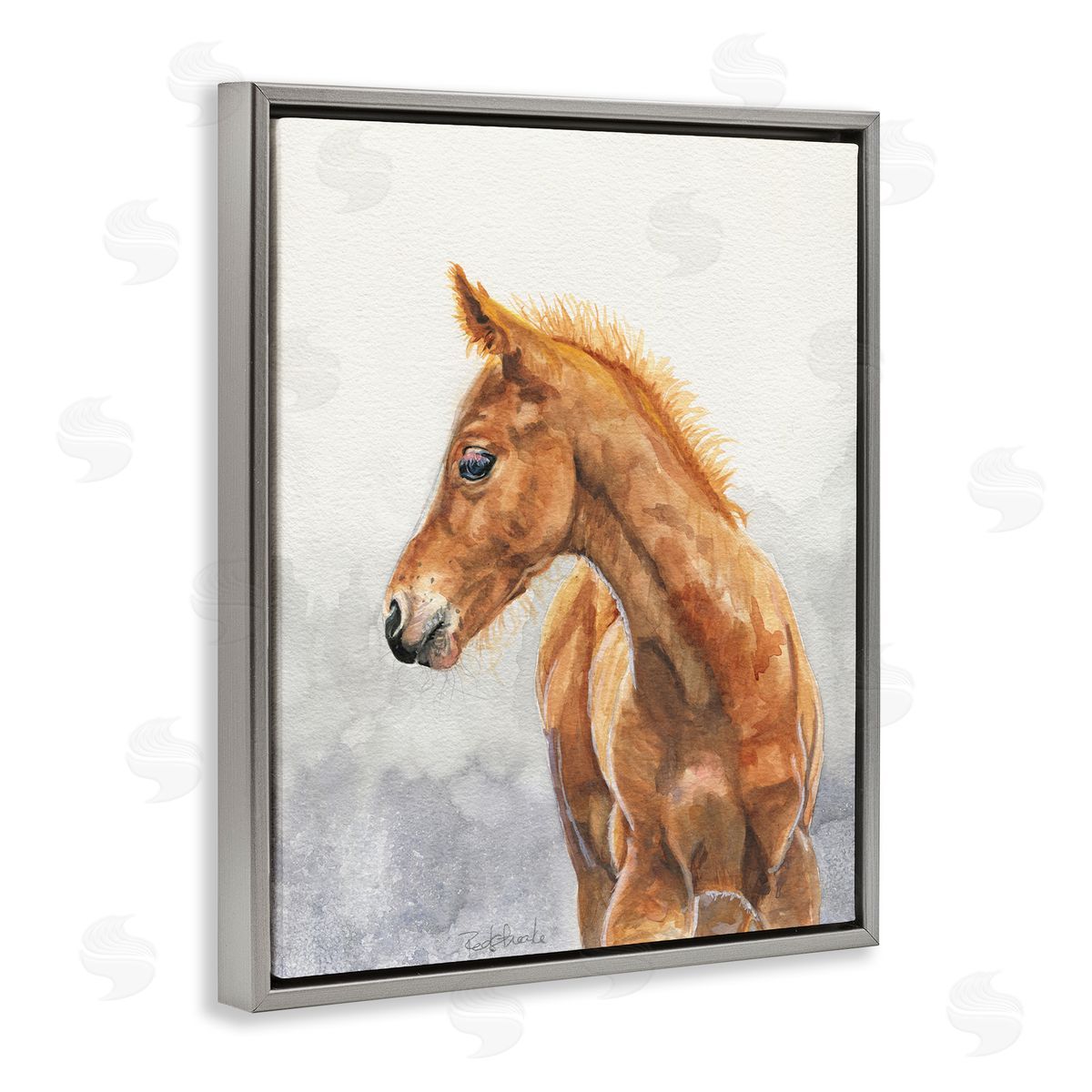 Birch & Ink Watercolor Brown Foal Gray Floating Frame Canvas Wall Art Print