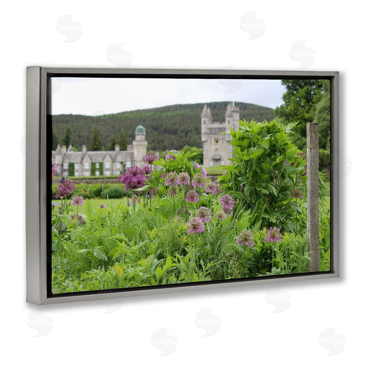 Tammy Apple Distant Castle View Gray Floating Frame Canvas Wall Art Print