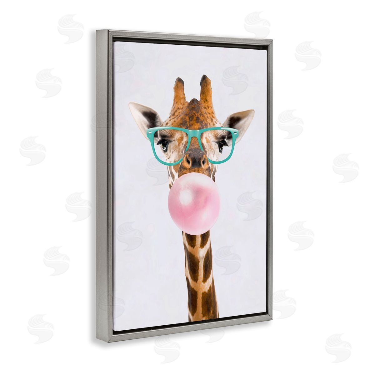 Reinders Bubblegum Hipster Giraffe Gray Floating Frame Canvas Wall Art Print
