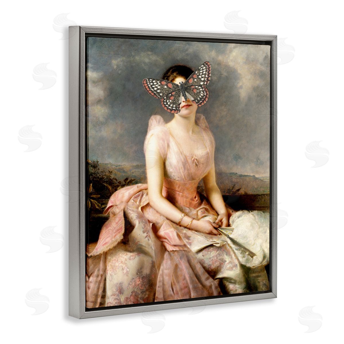 Piddix Vintage Butterfly View Gray Floating Frame Canvas Wall Art Print